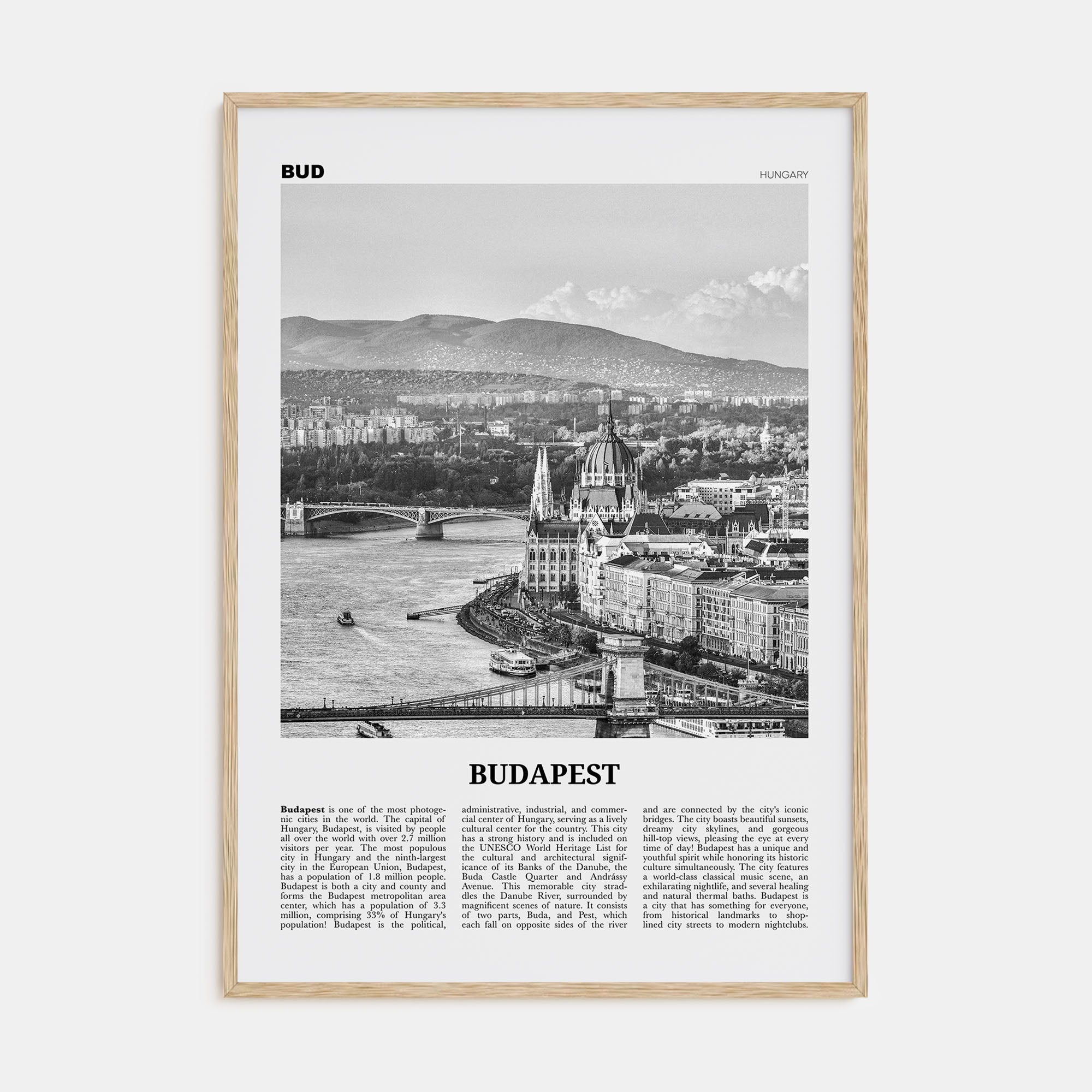 Budapest Travel B&W Poster