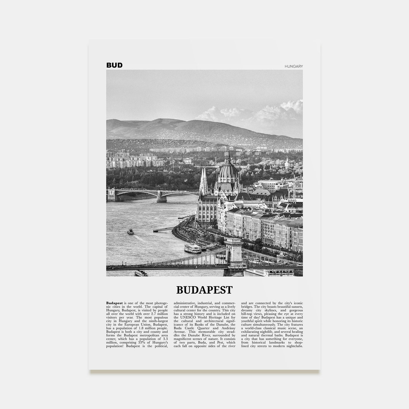 Budapest Travel B&W Poster