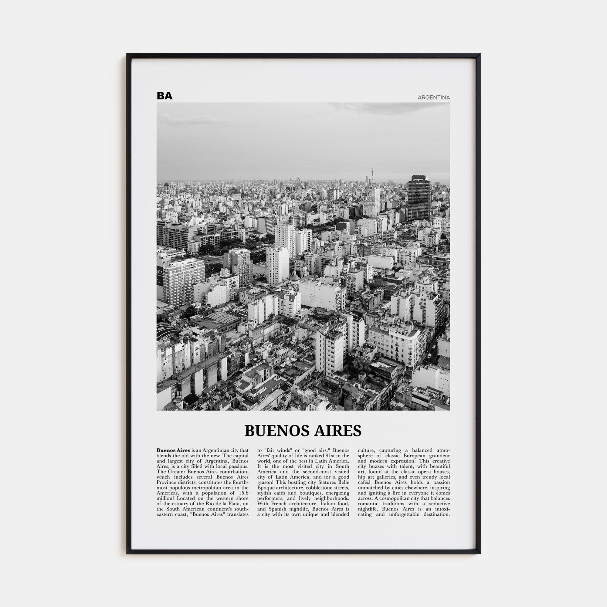 Buenos Aires Travel B&W No 1 Poster