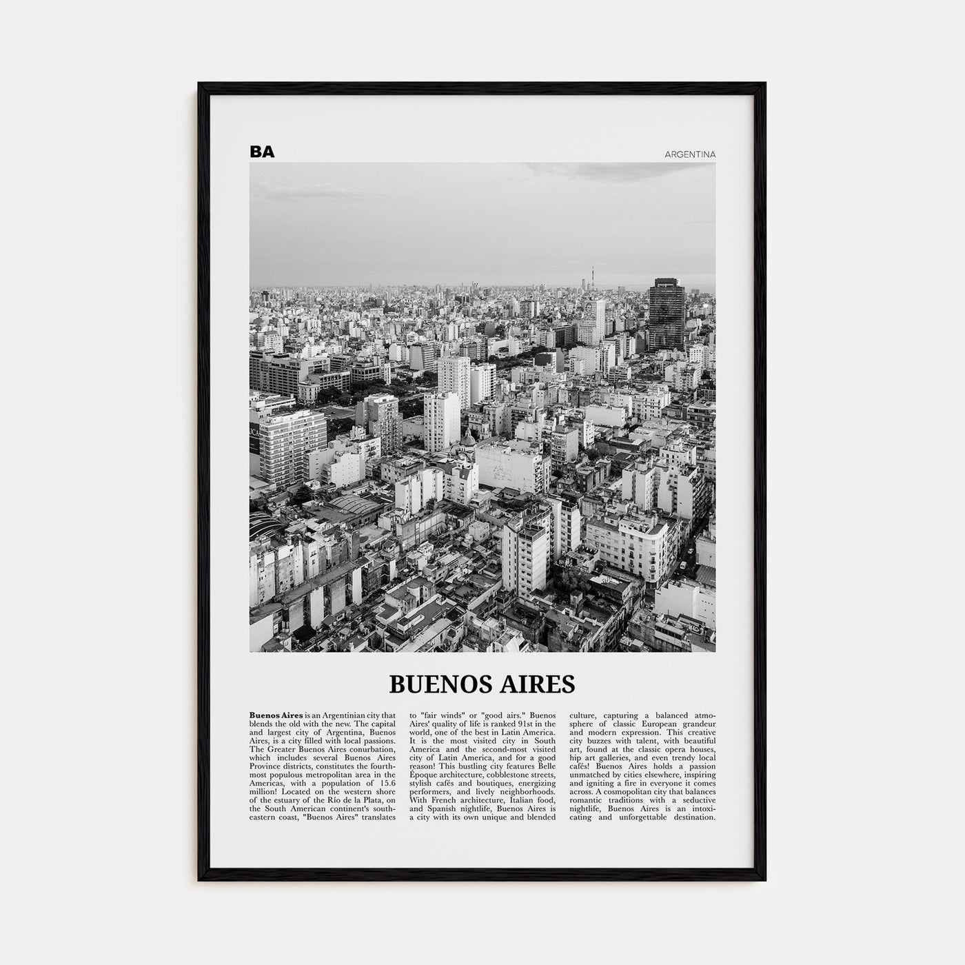 Buenos Aires Travel B&W No 1 Poster