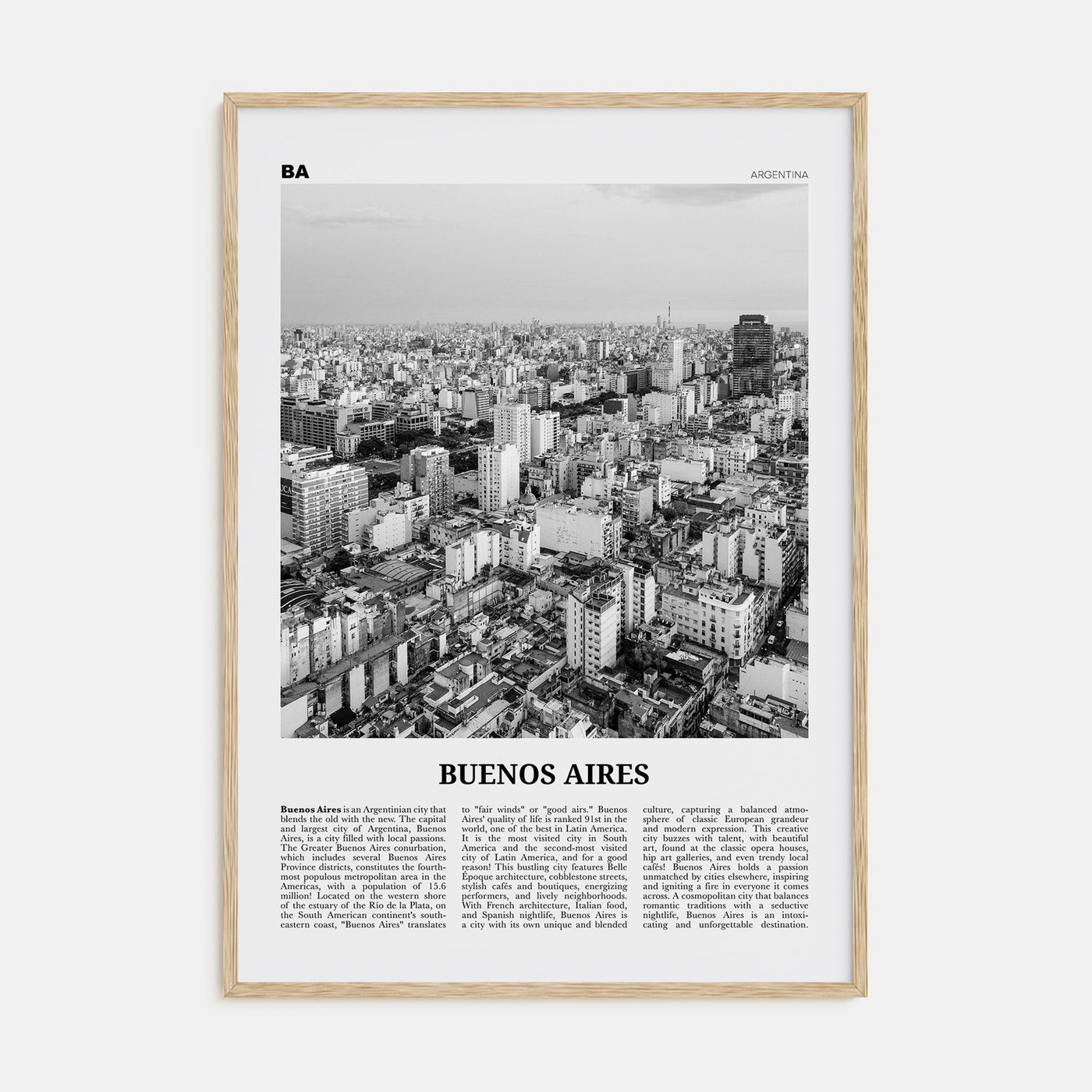 Buenos Aires Travel B&W No 1 Poster