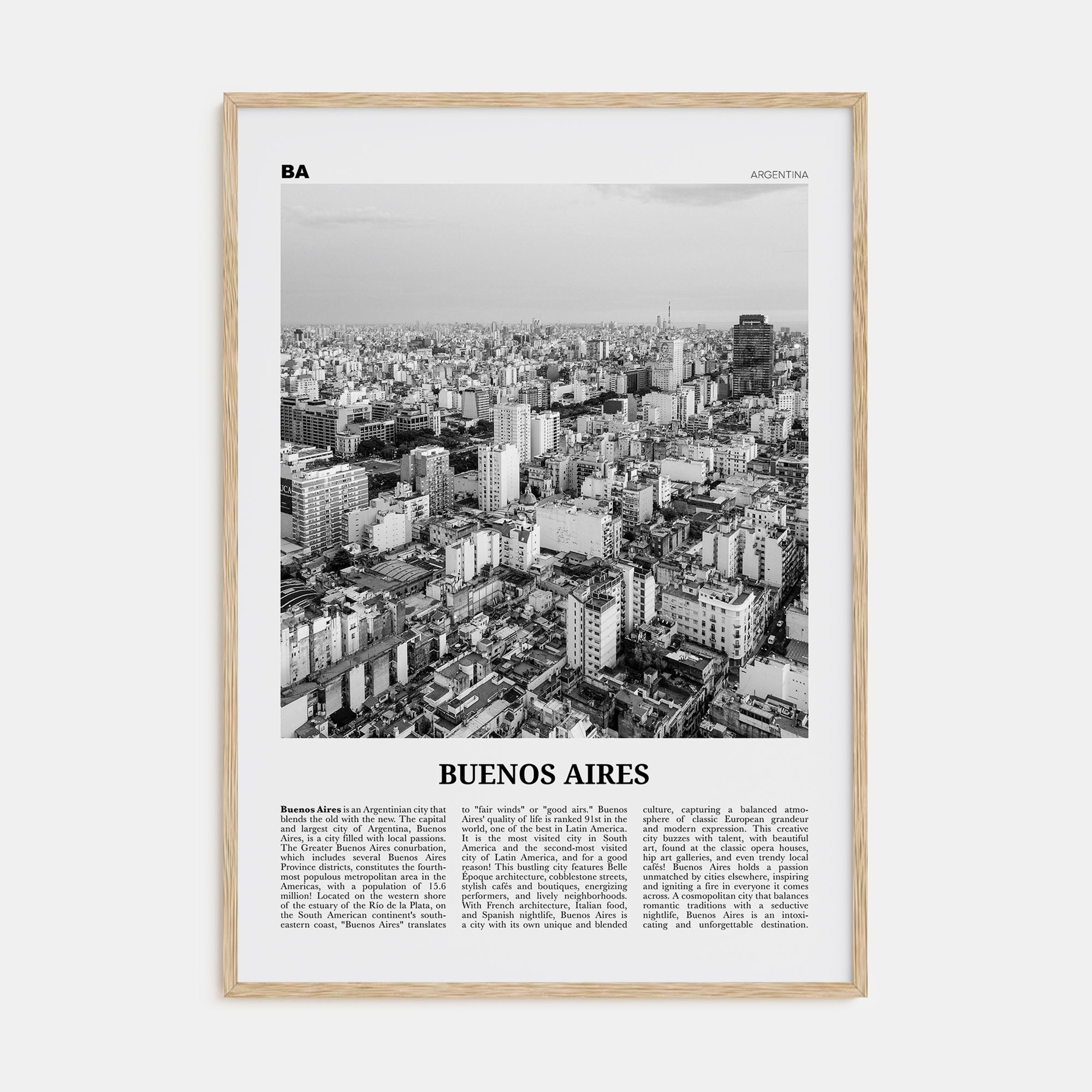 Buenos Aires Travel B&W No 1 Poster