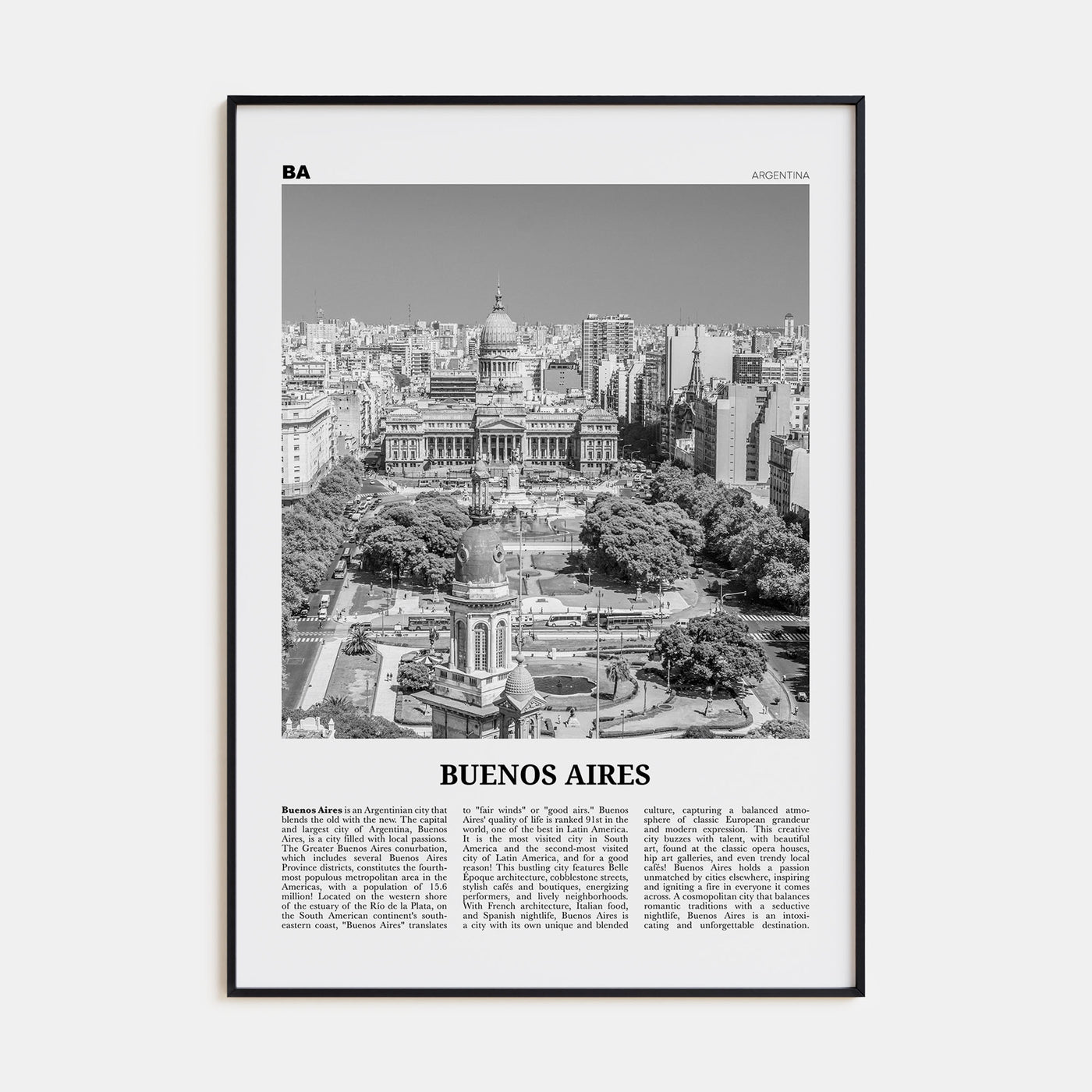 Buenos Aires Travel B&W No 2 Poster