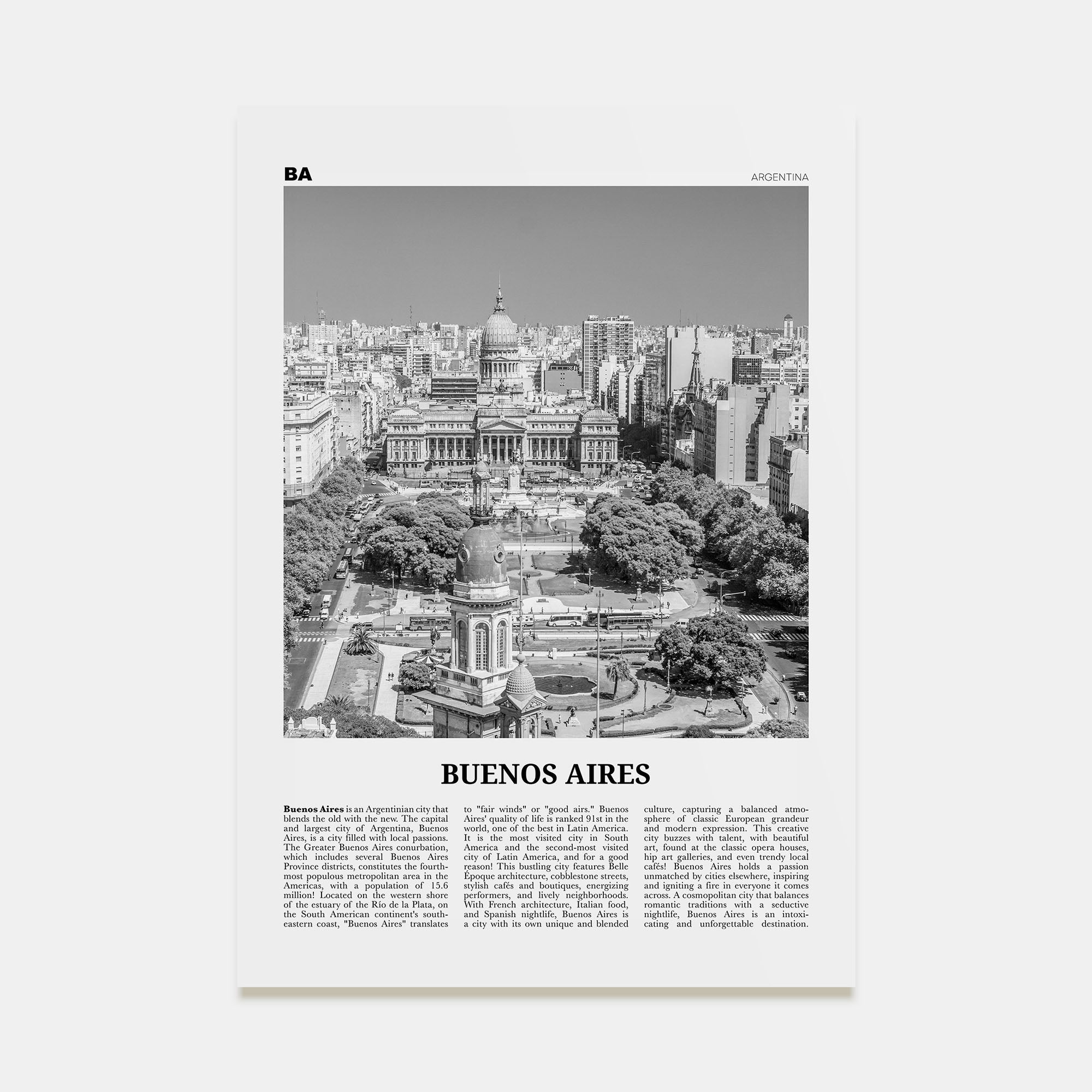 Buenos Aires Travel B&W No 2 Poster