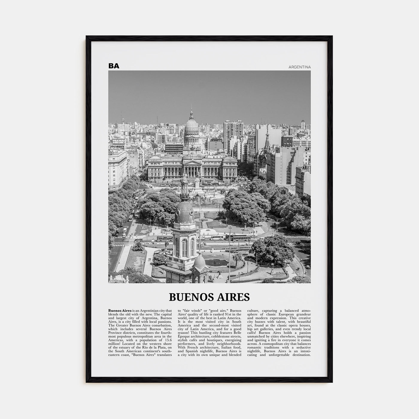 Buenos Aires Travel B&W No 2 Poster