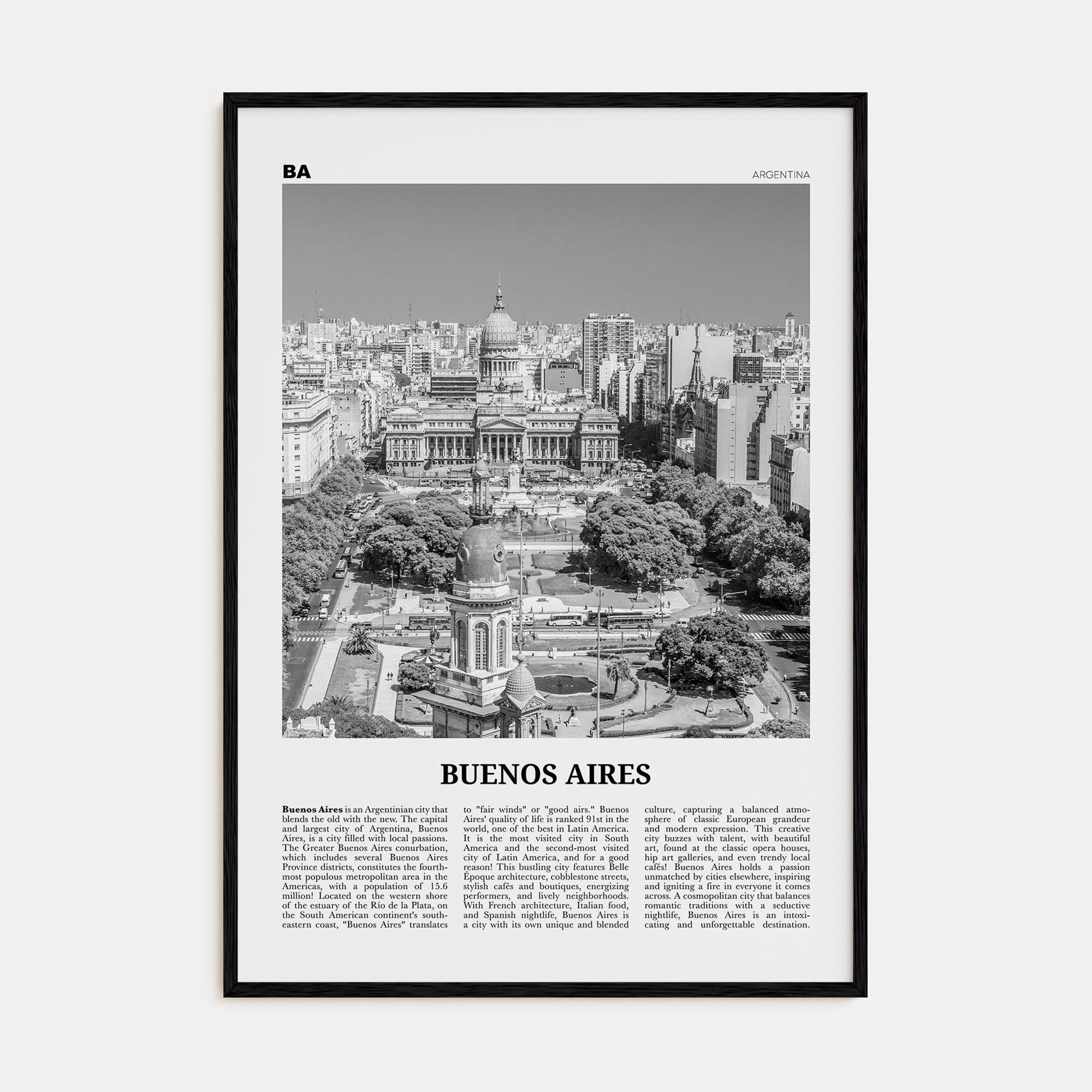 Buenos Aires Travel B&W No 2 Poster