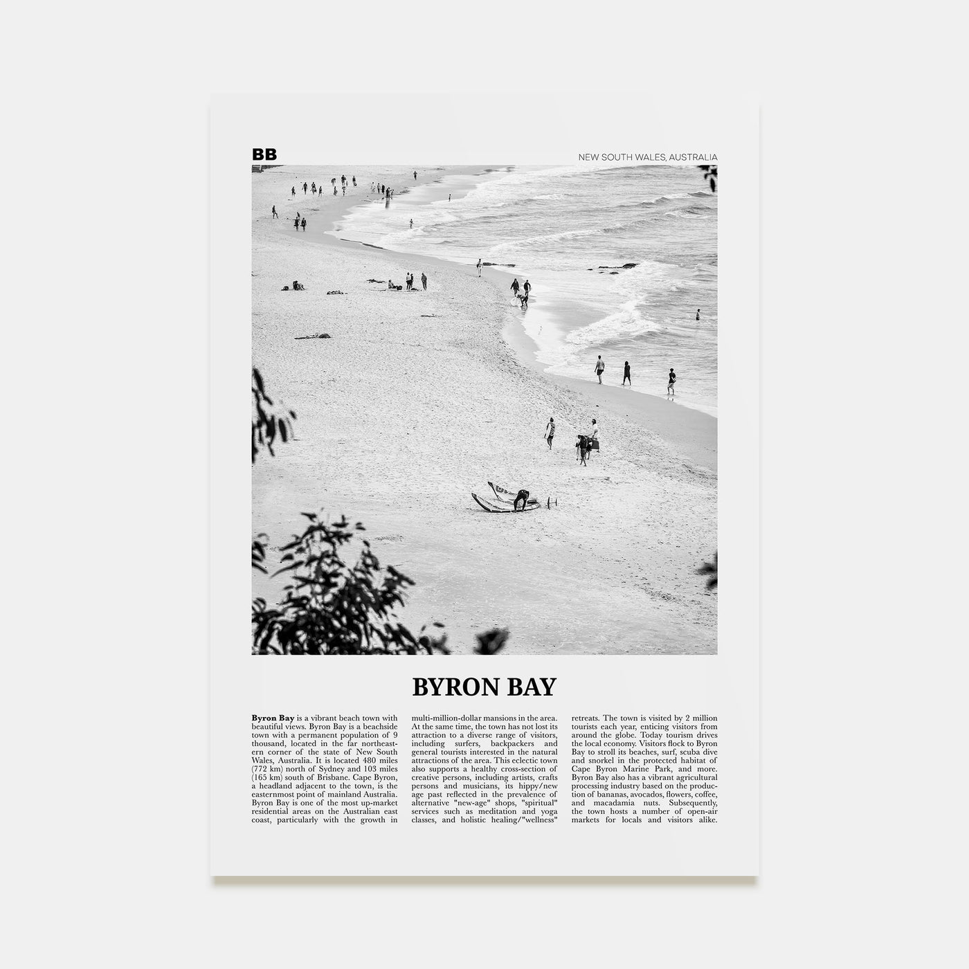 Byron Bay Travel B&W No 1 Poster