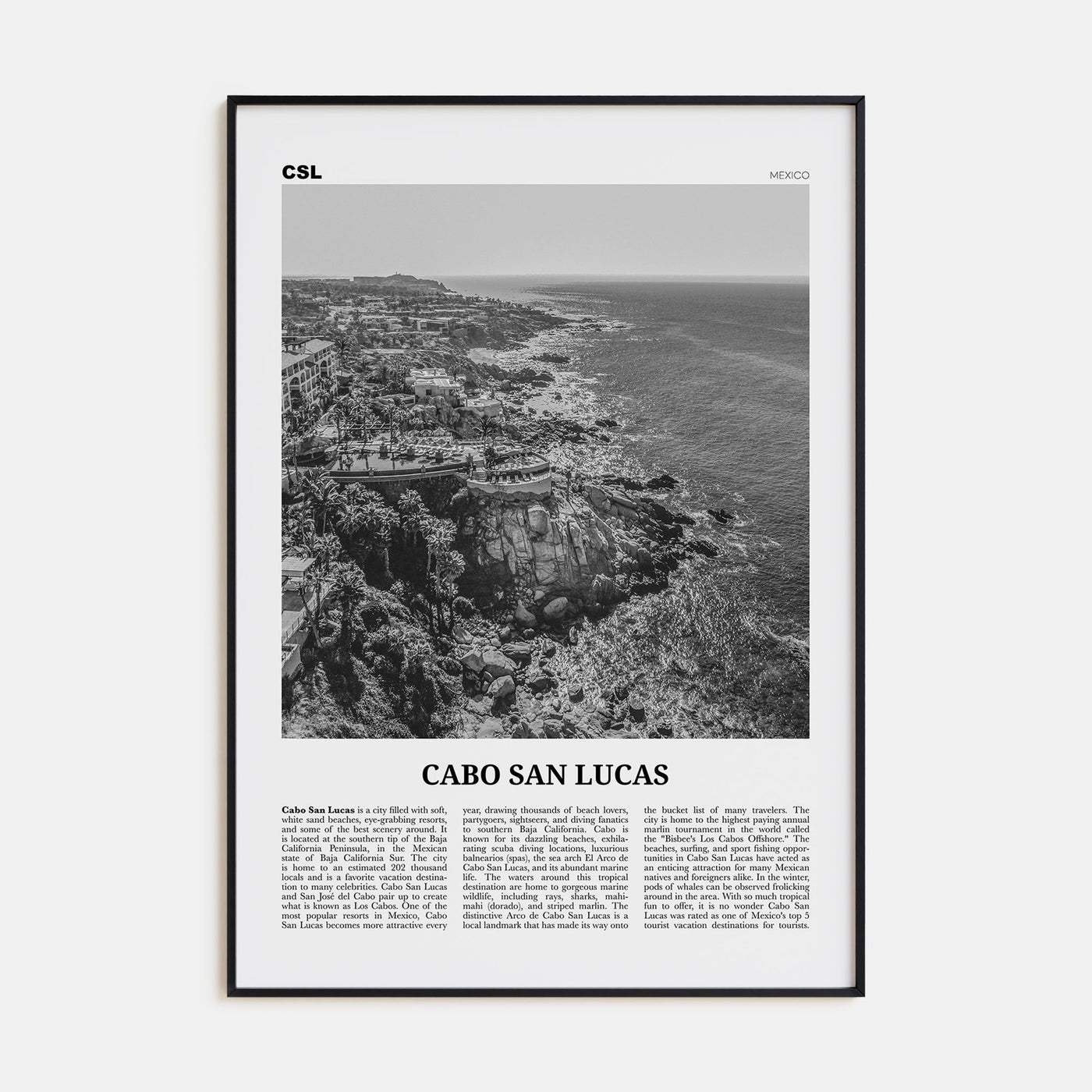Cabo San Lucas Travel B&W Poster