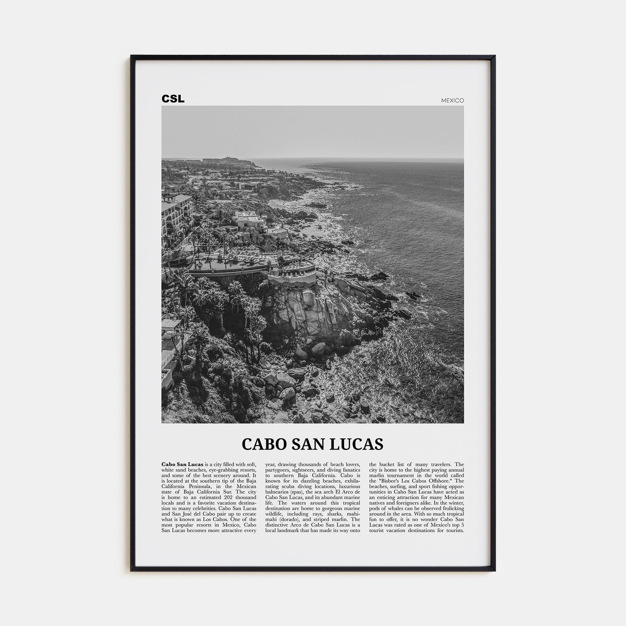 Cabo San Lucas Travel B&W Poster