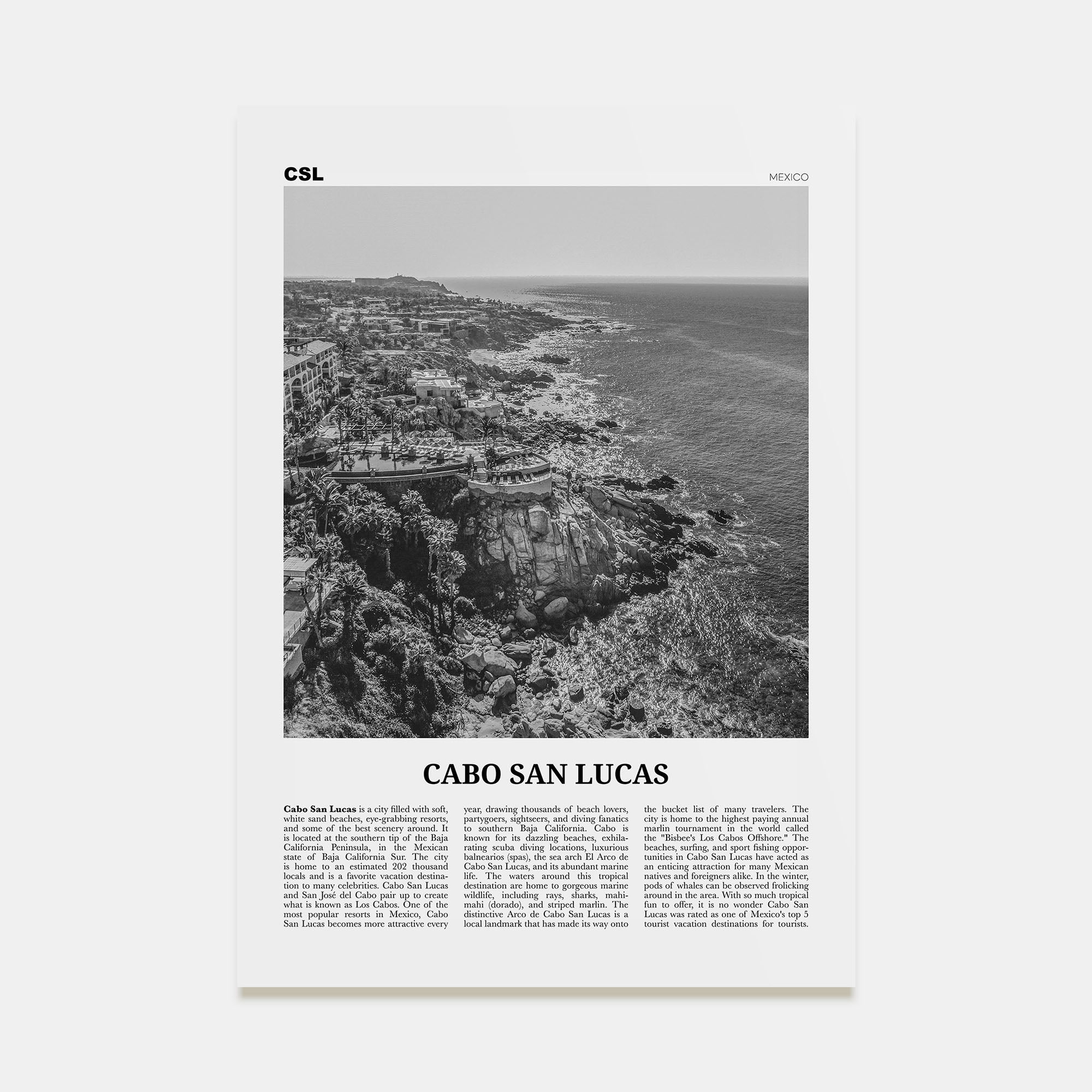 Cabo San Lucas Travel B&W Poster