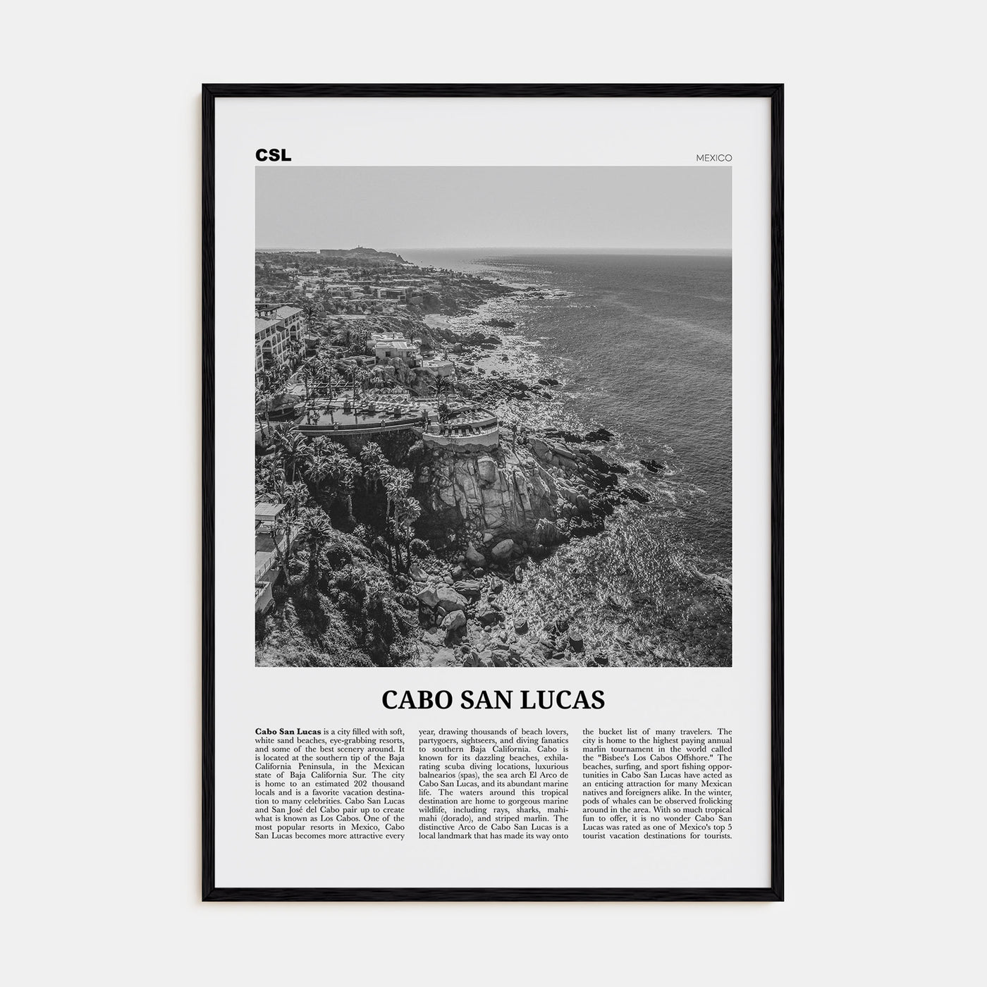 Cabo San Lucas Travel B&W Poster