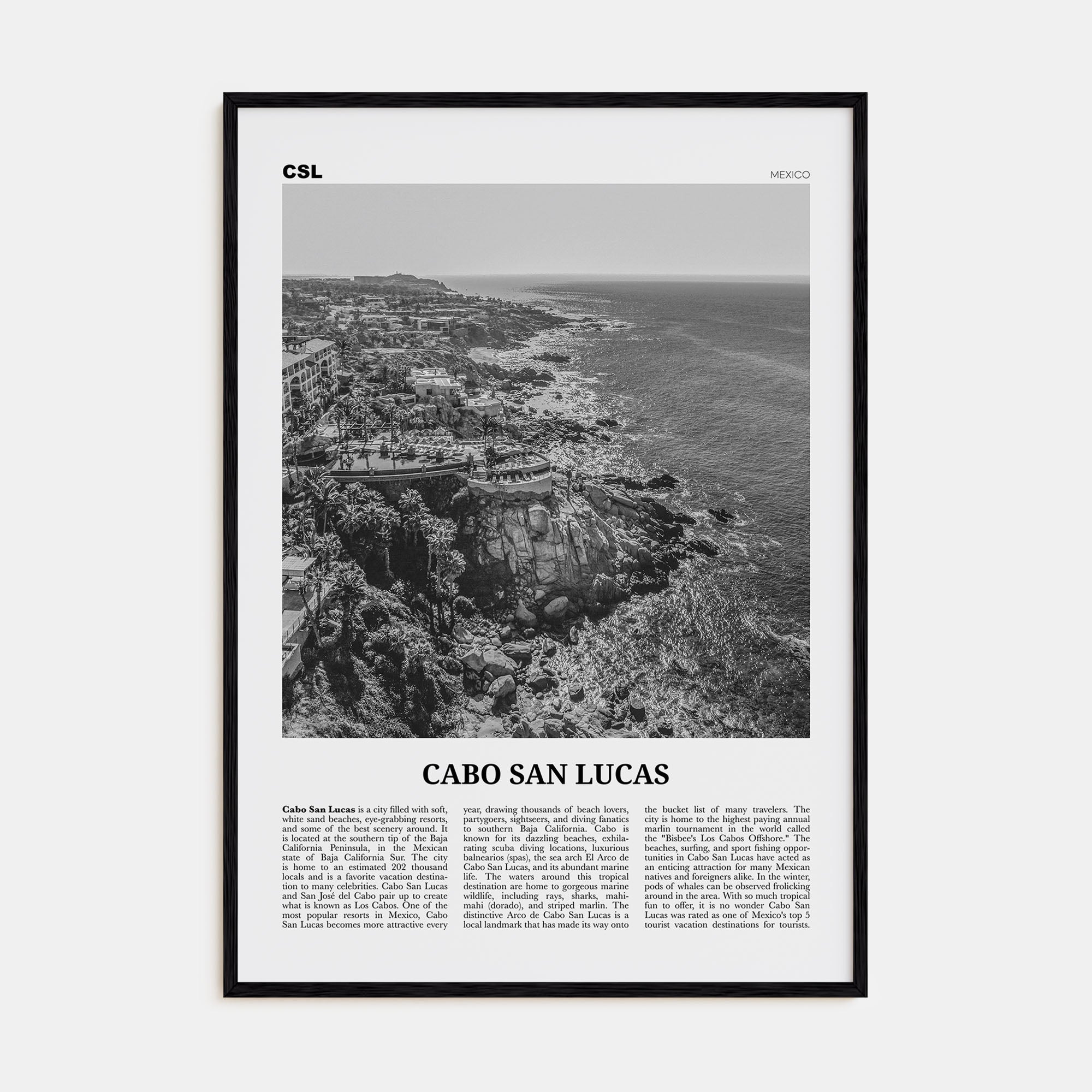 Cabo San Lucas Travel B&W Poster
