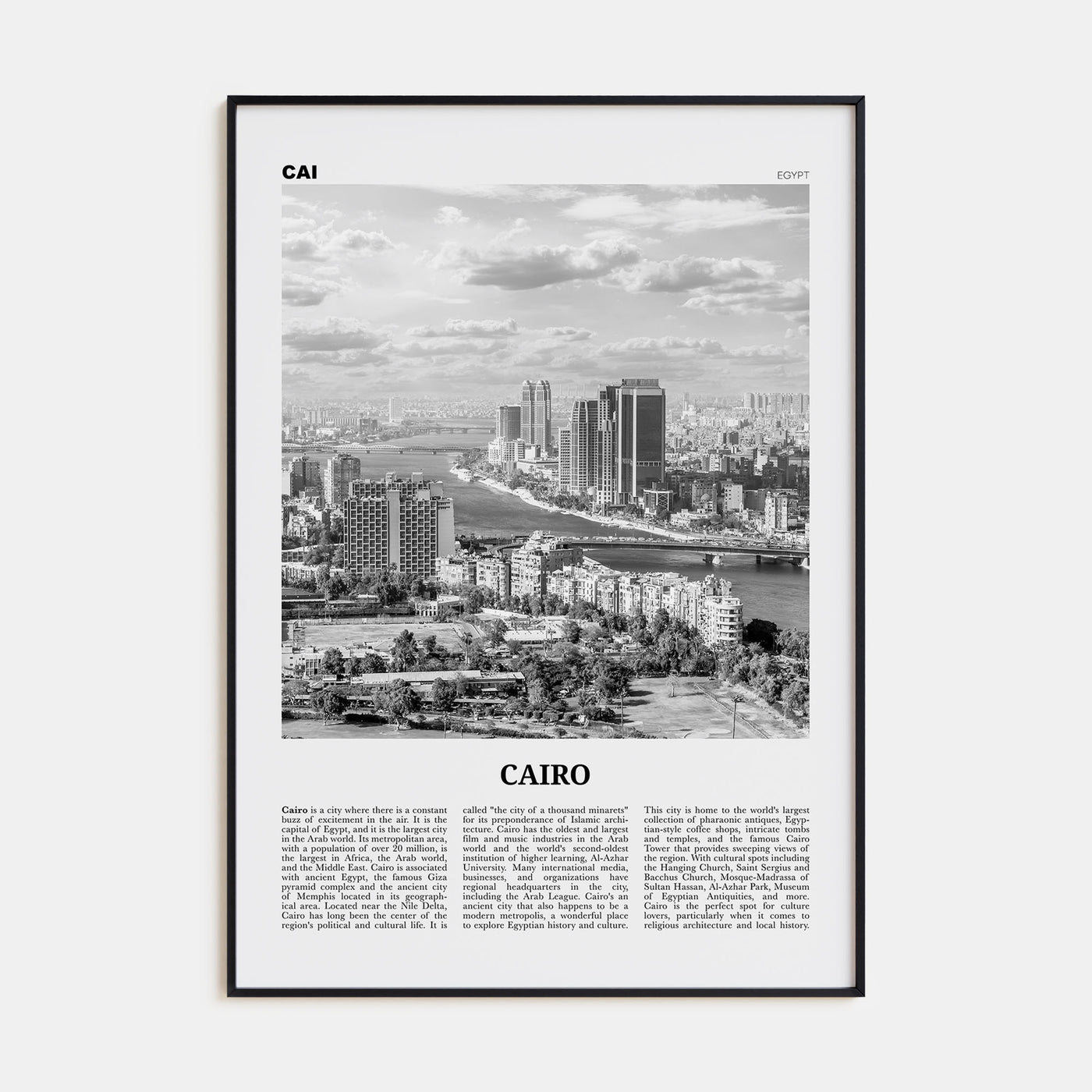 Cairo Travel B&W No 1 Poster