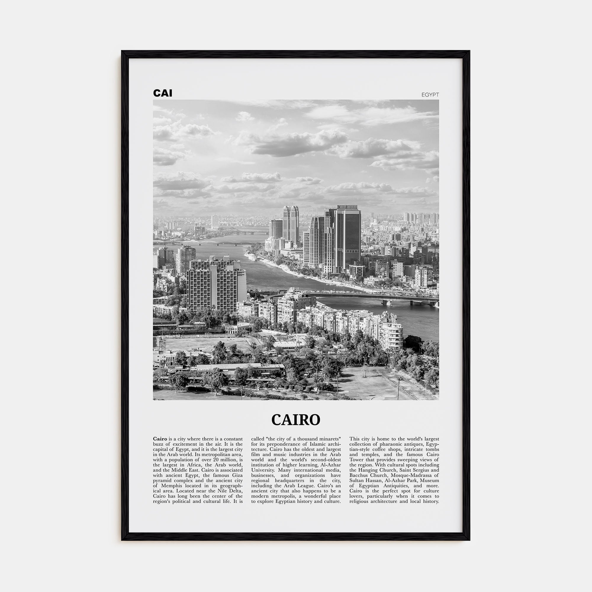 Cairo Travel B&W No 1 Poster