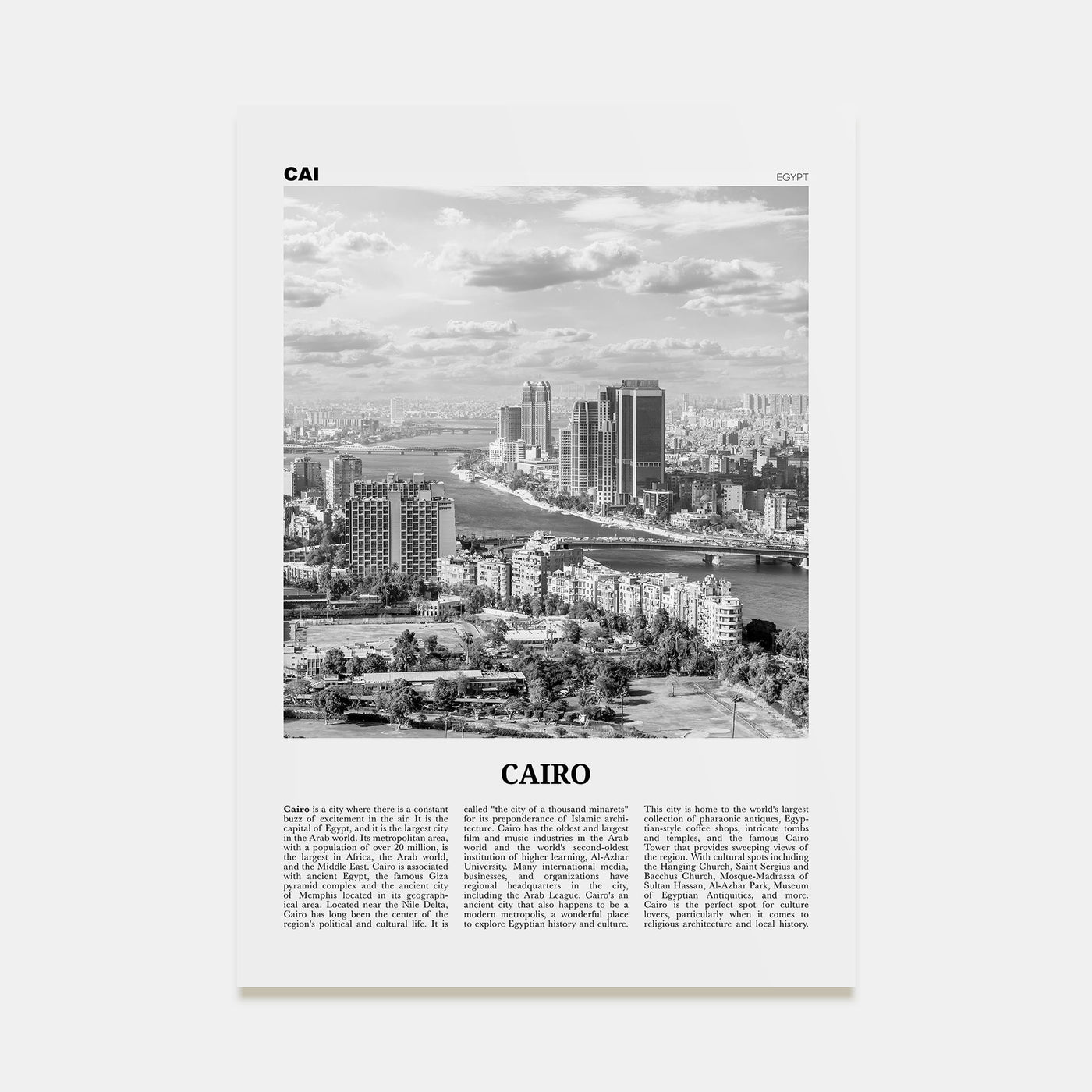 Cairo Travel B&W No 1 Poster