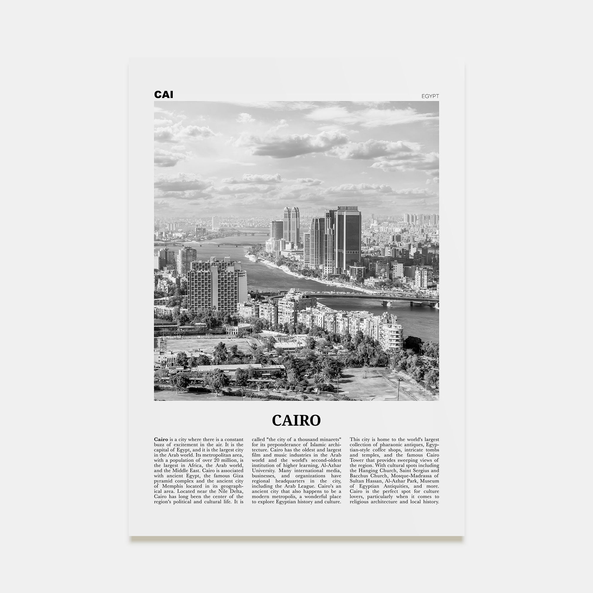Cairo Travel B&W No 1 Poster