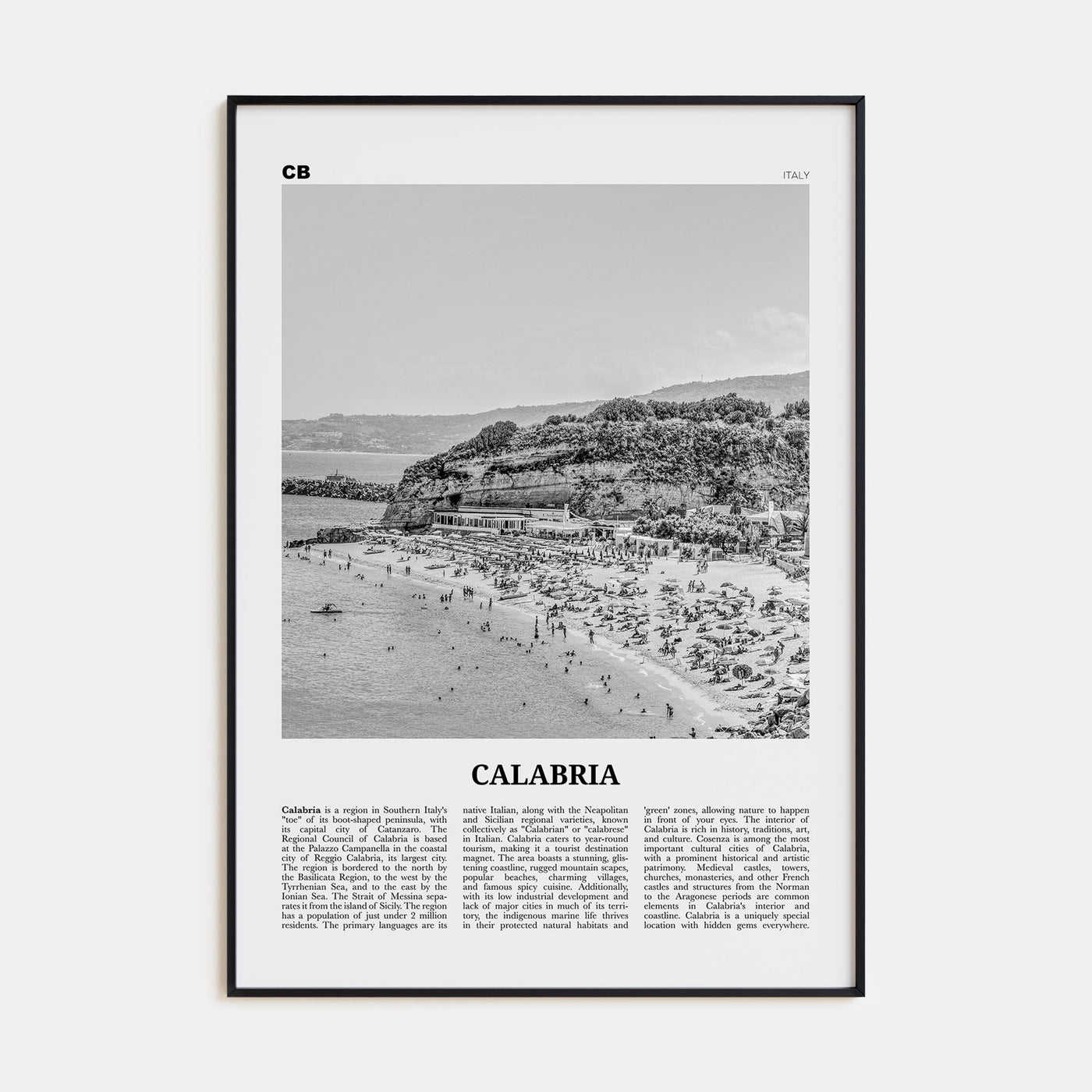 Calabria Travel B&W Poster