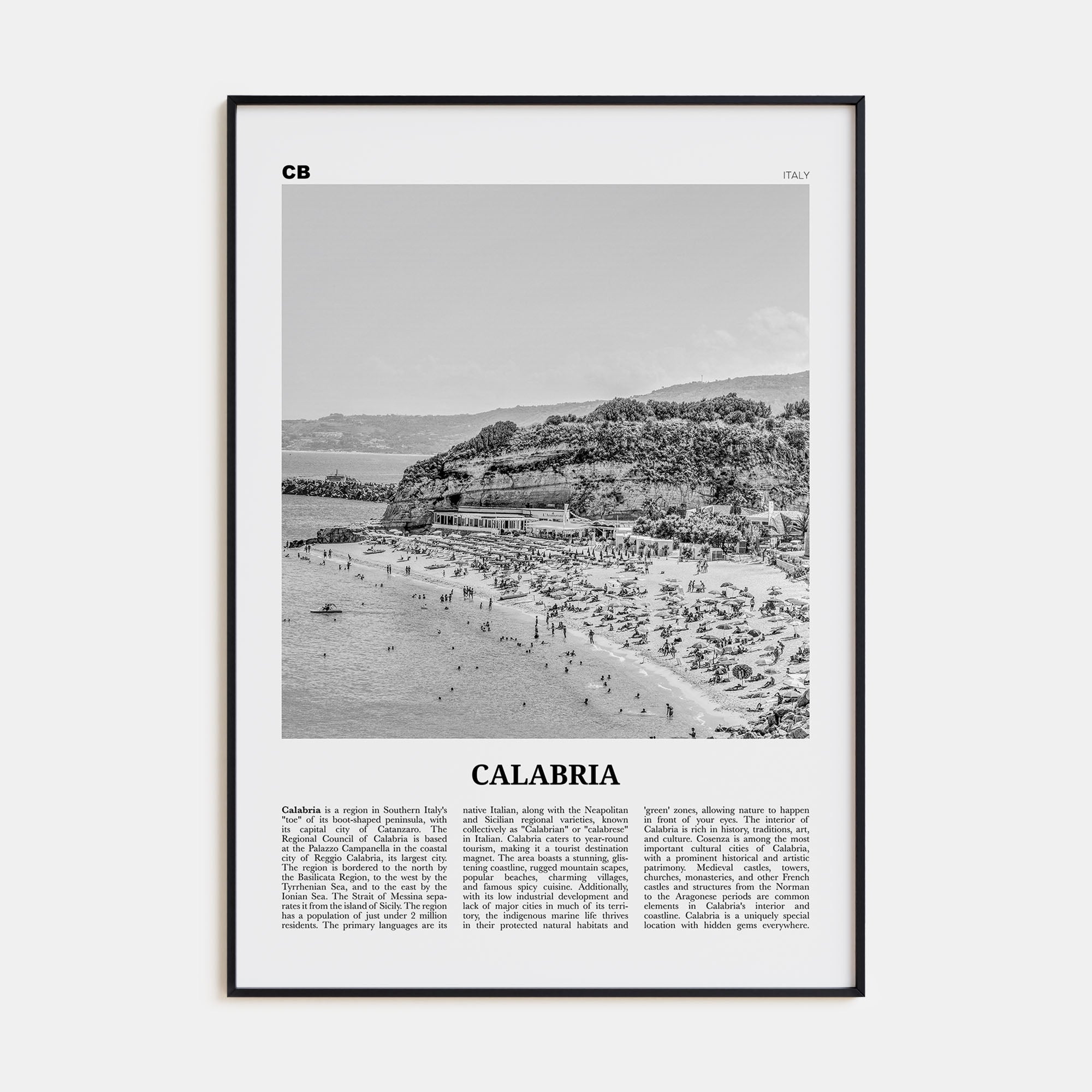 Calabria Travel B&W Poster