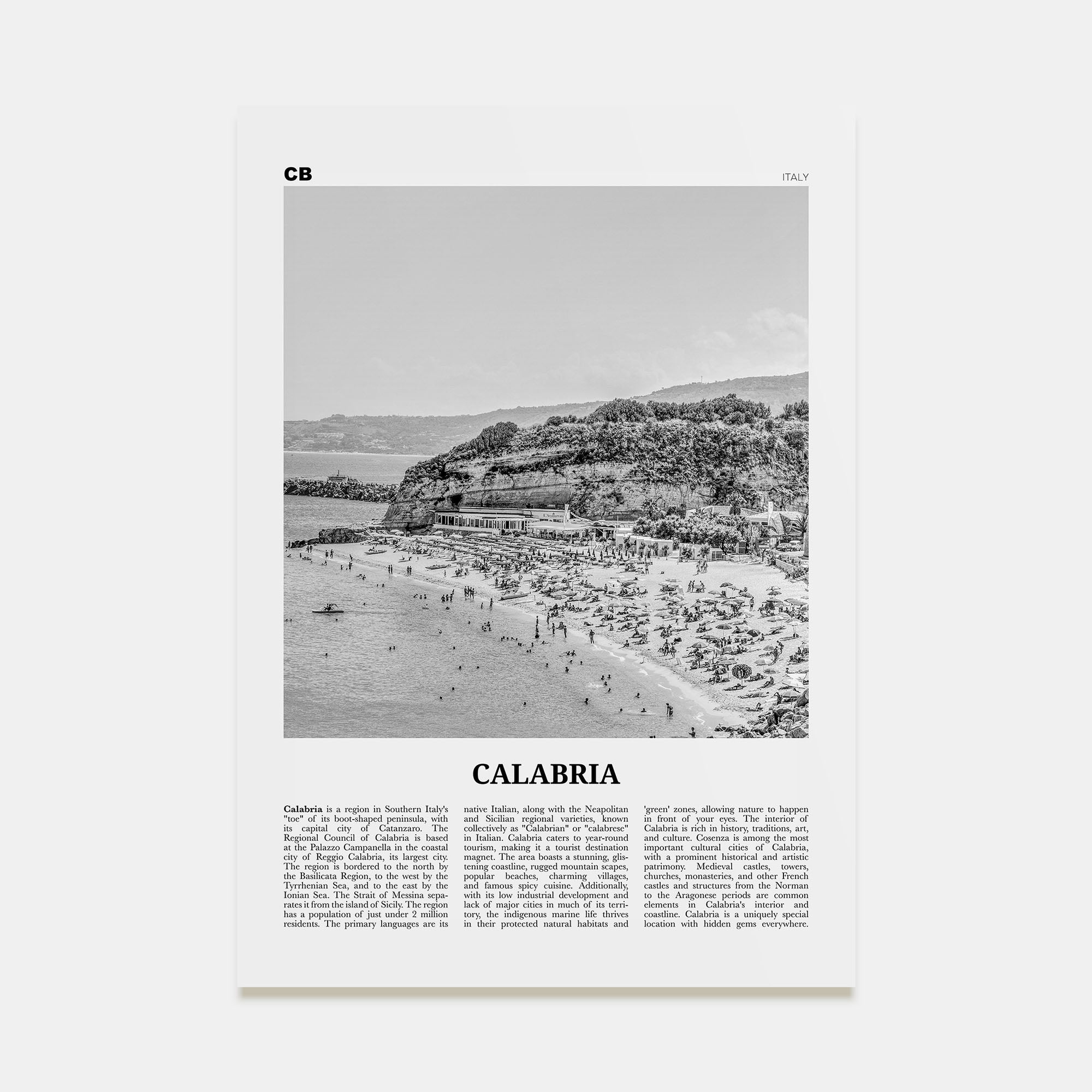Calabria Travel B&W Poster