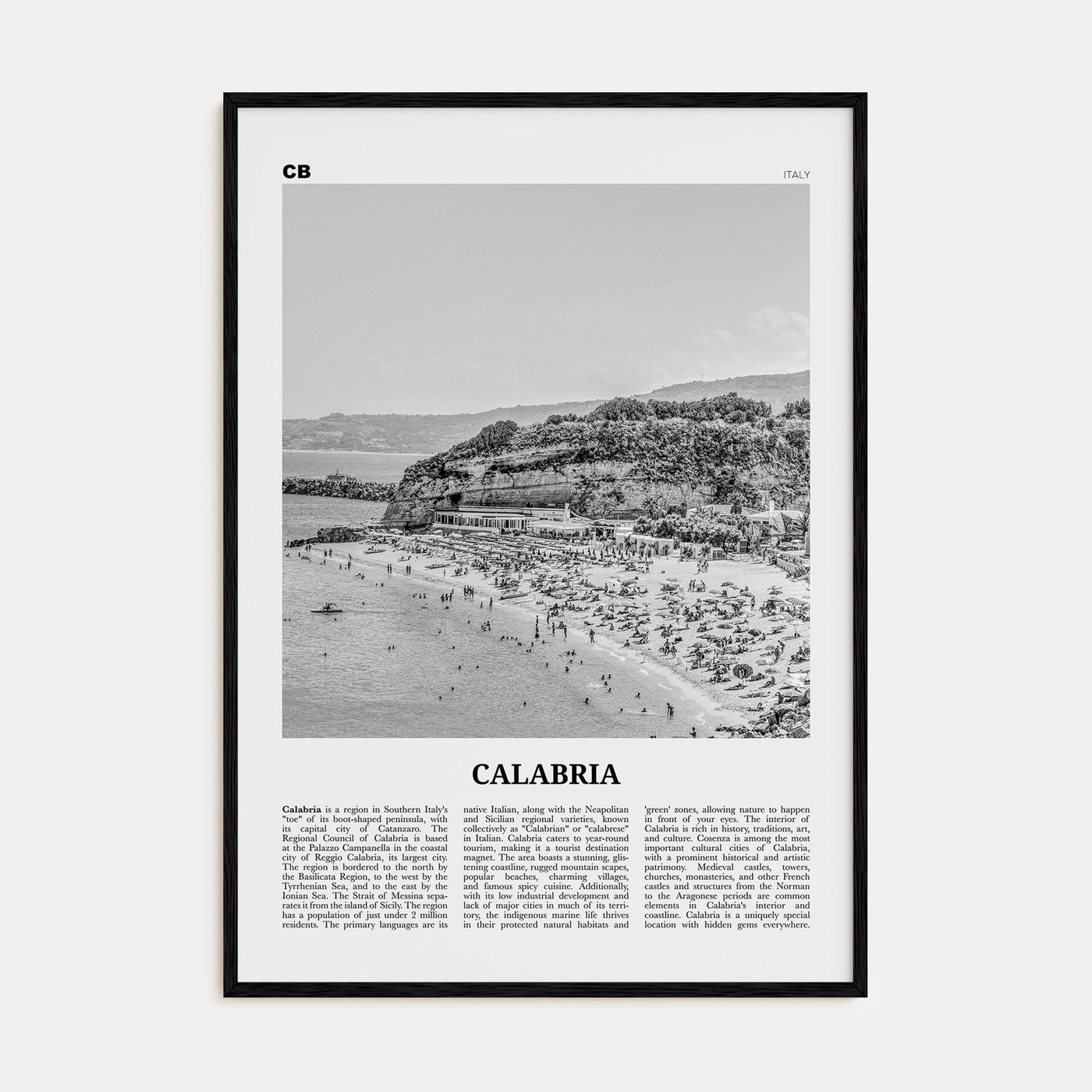 Calabria Travel B&W Poster