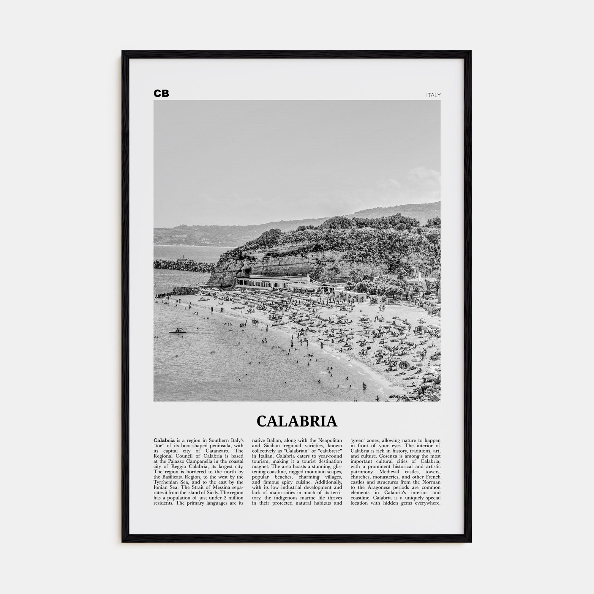 Calabria Travel B&W Poster