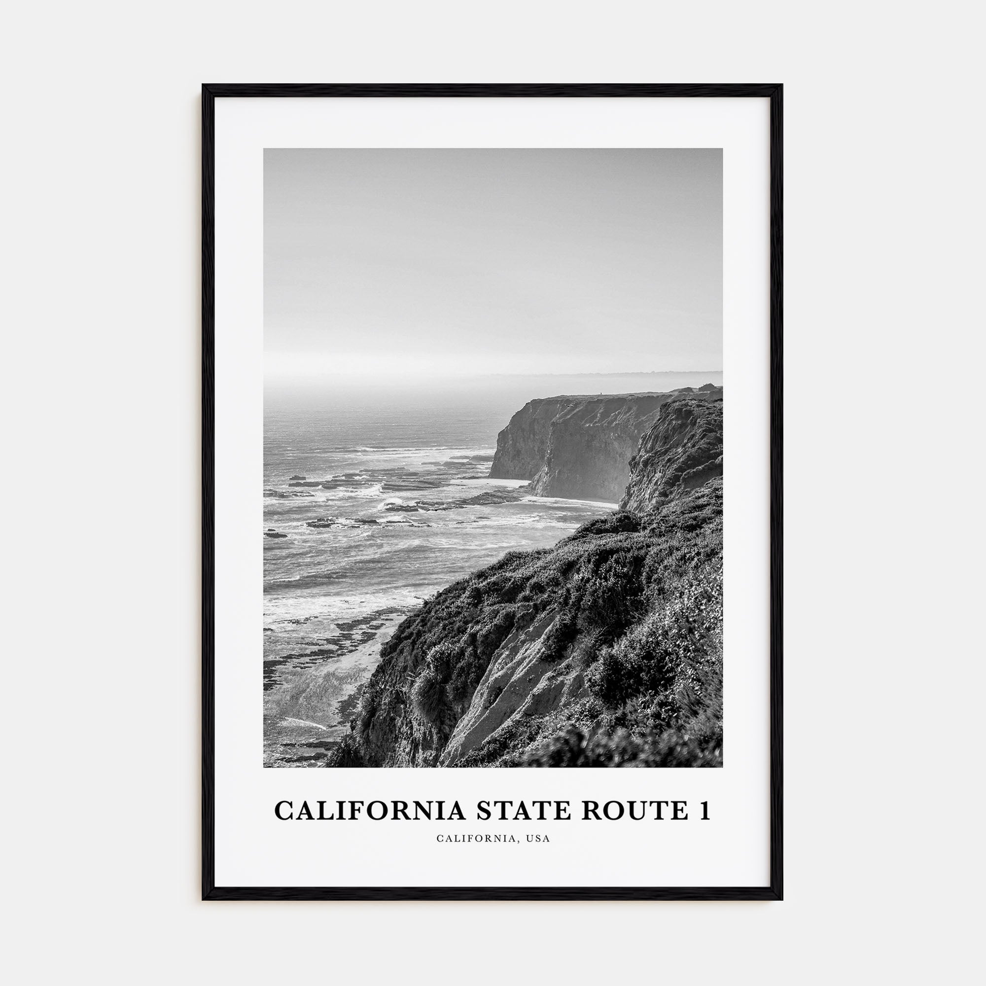 California State Route 1 Portrait B&W Poster