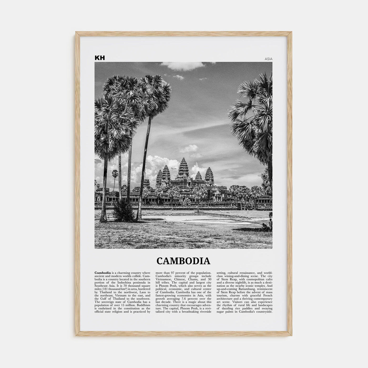 Cambodia Travel B&W No 1 Poster