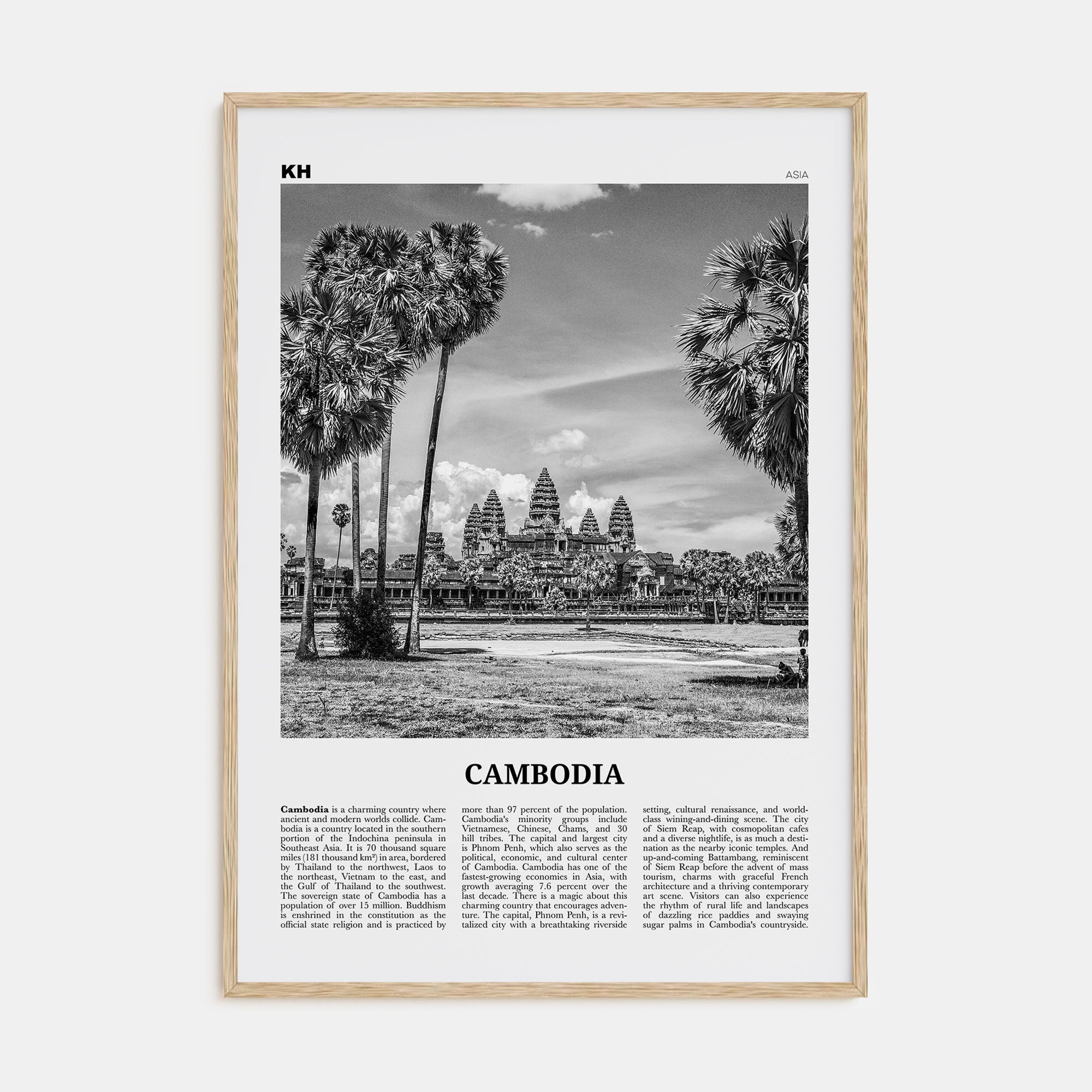 Cambodia Travel B&W No 1 Poster