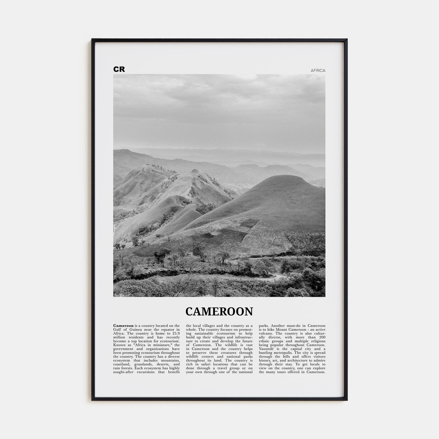 Cameroon Travel B&W Poster