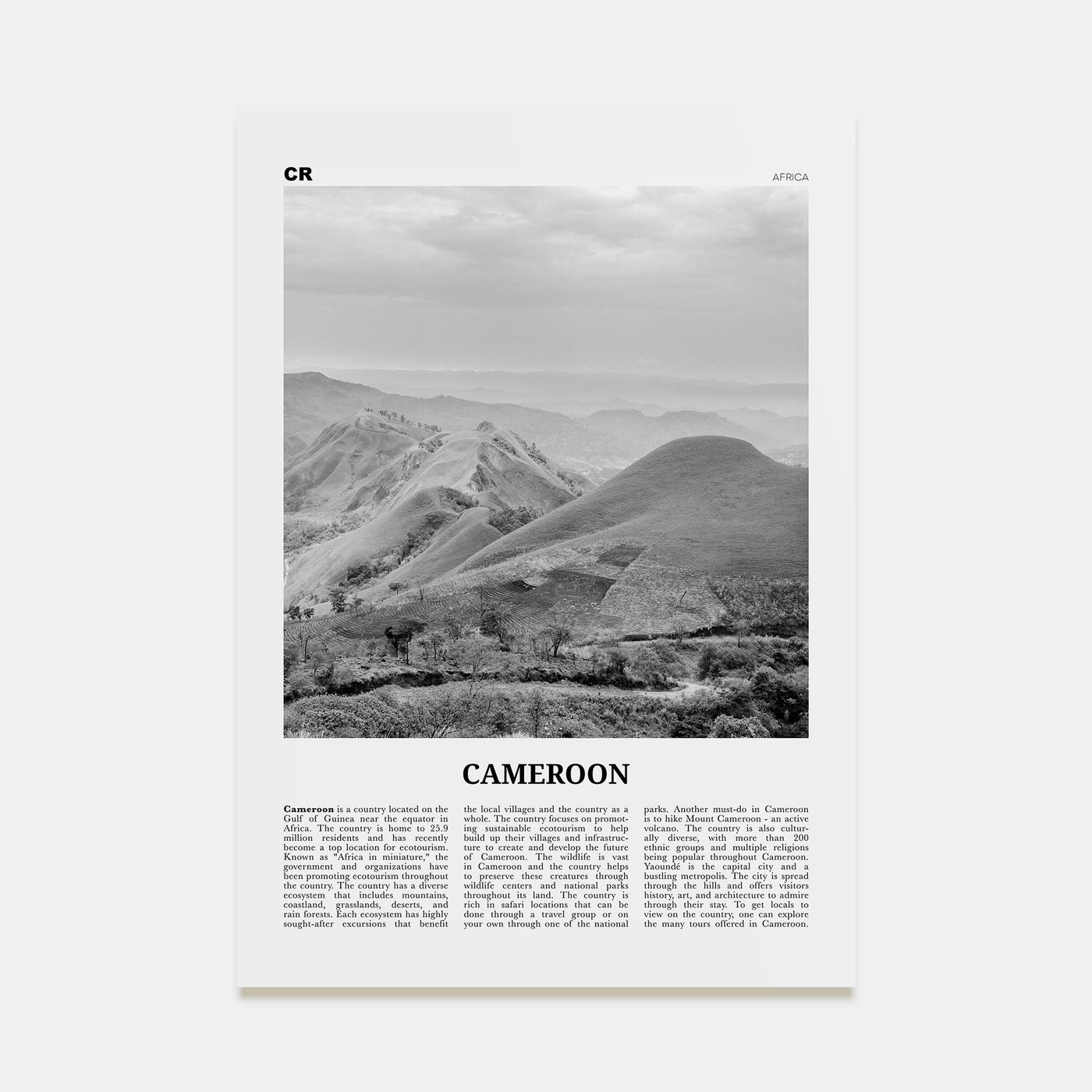 Cameroon Travel B&W Poster
