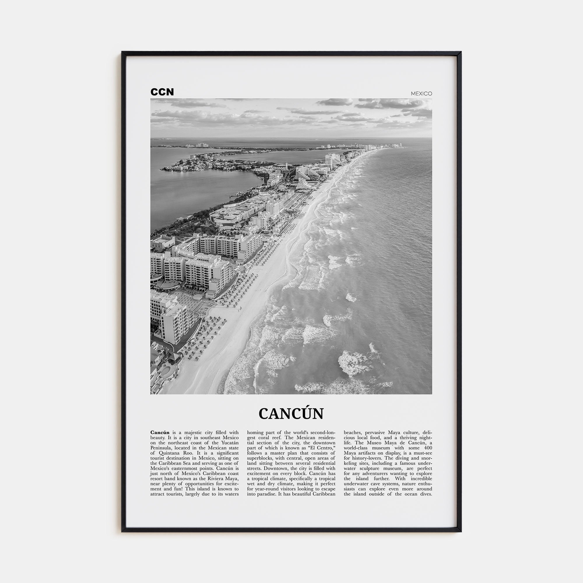 Cancún Travel B&W Poster