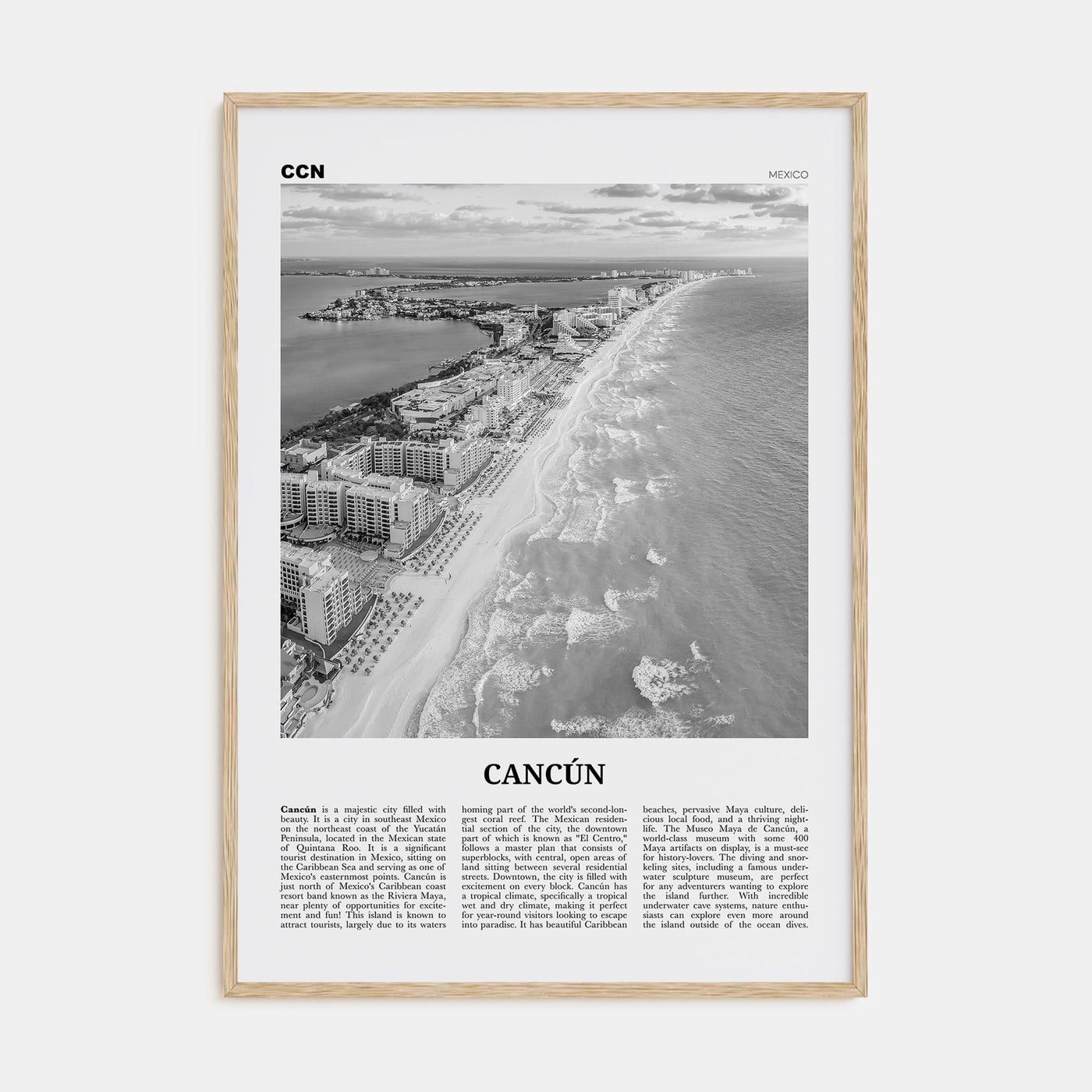 Cancún Travel B&W Poster