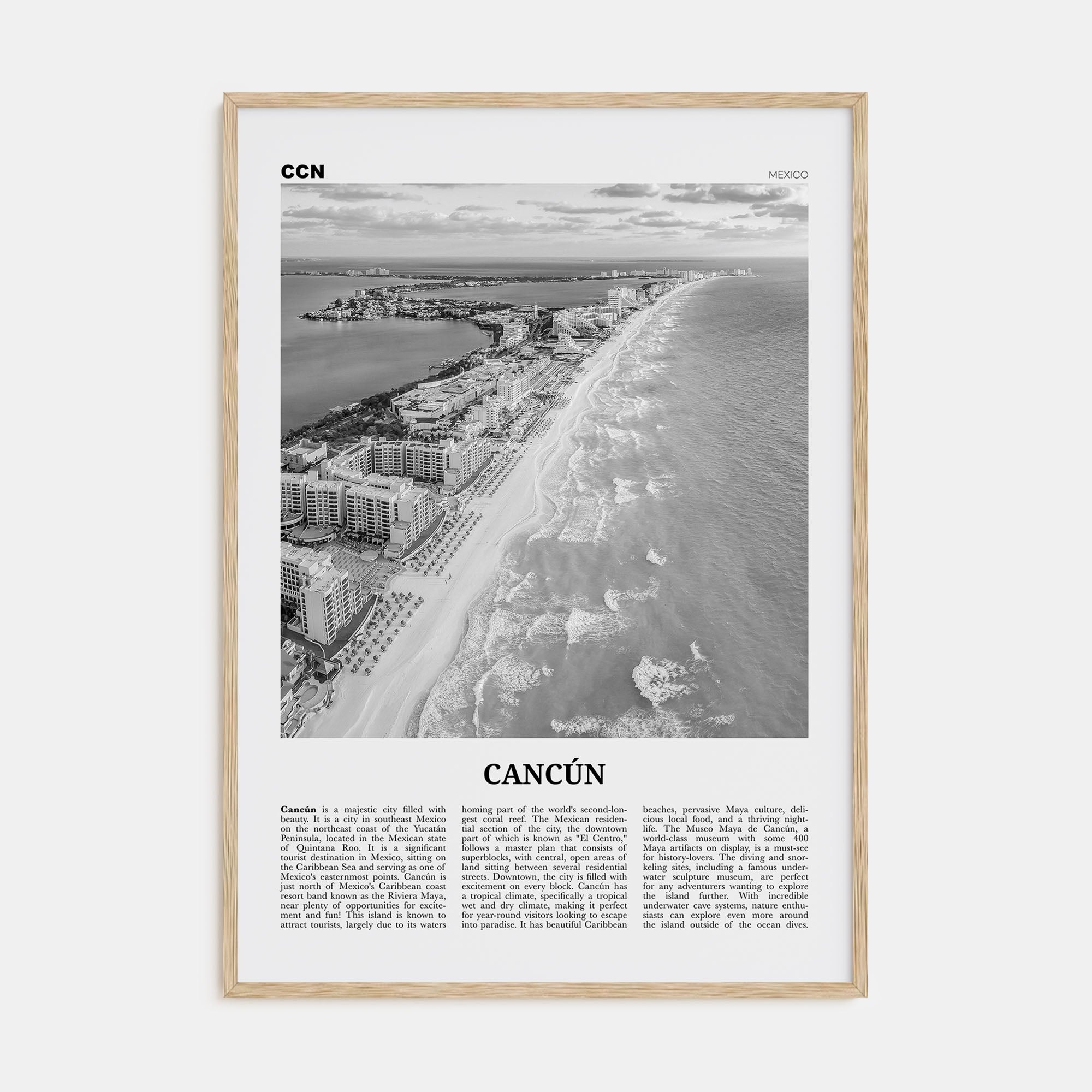 Cancún Travel B&W Poster