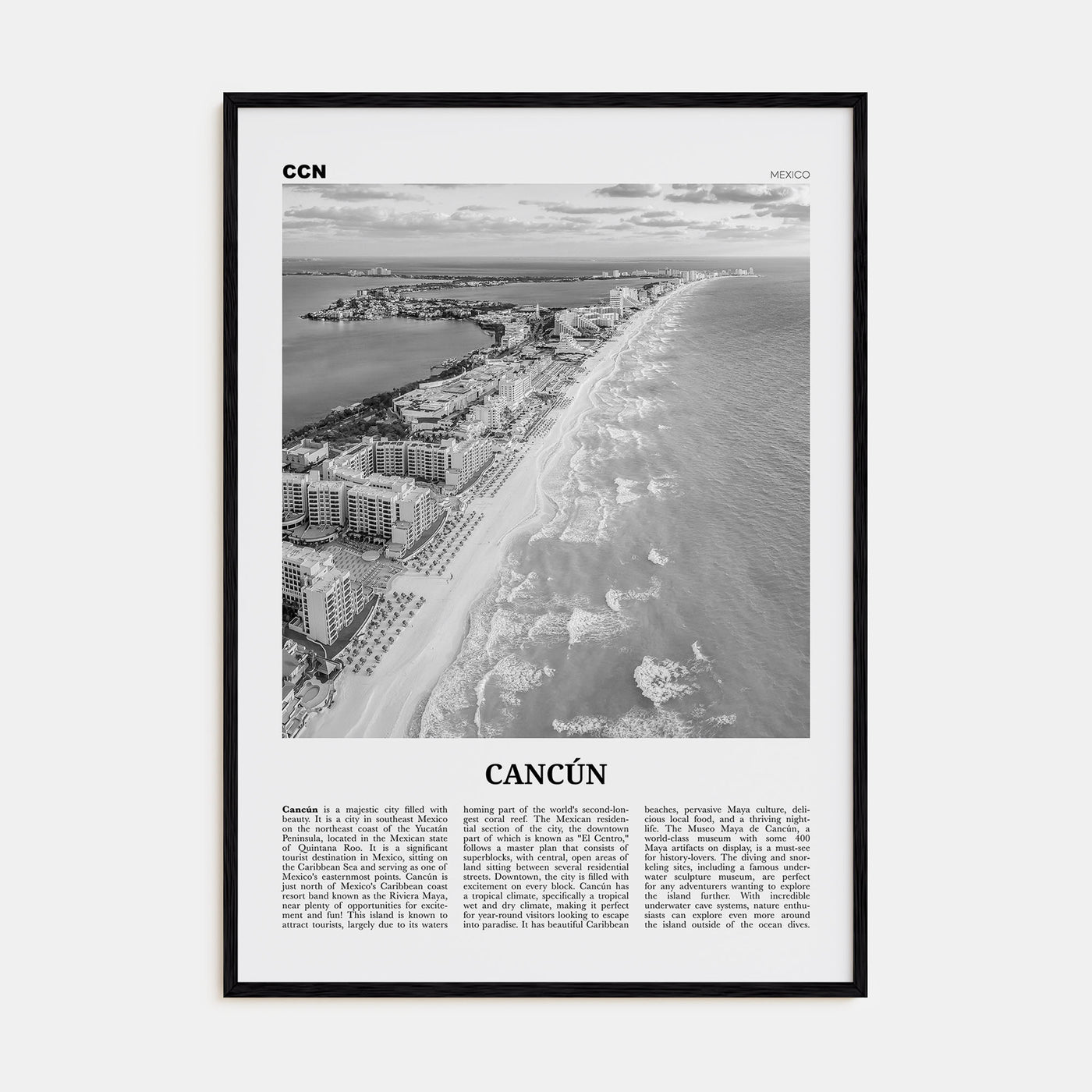 Cancún Travel B&W Poster