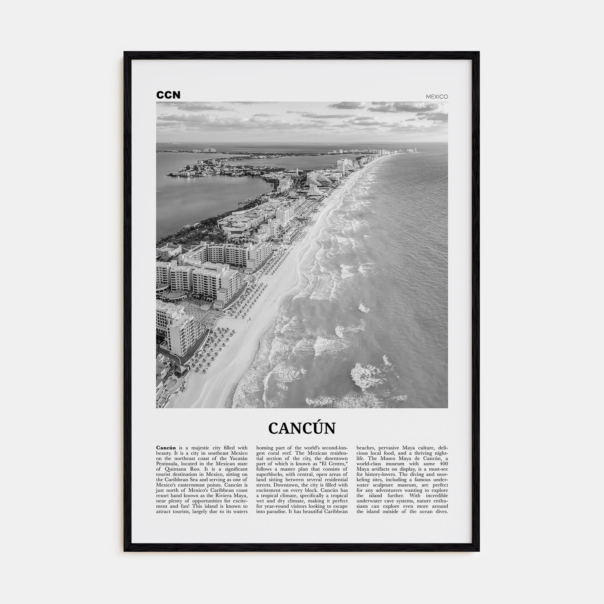 Cancún Travel B&W Poster