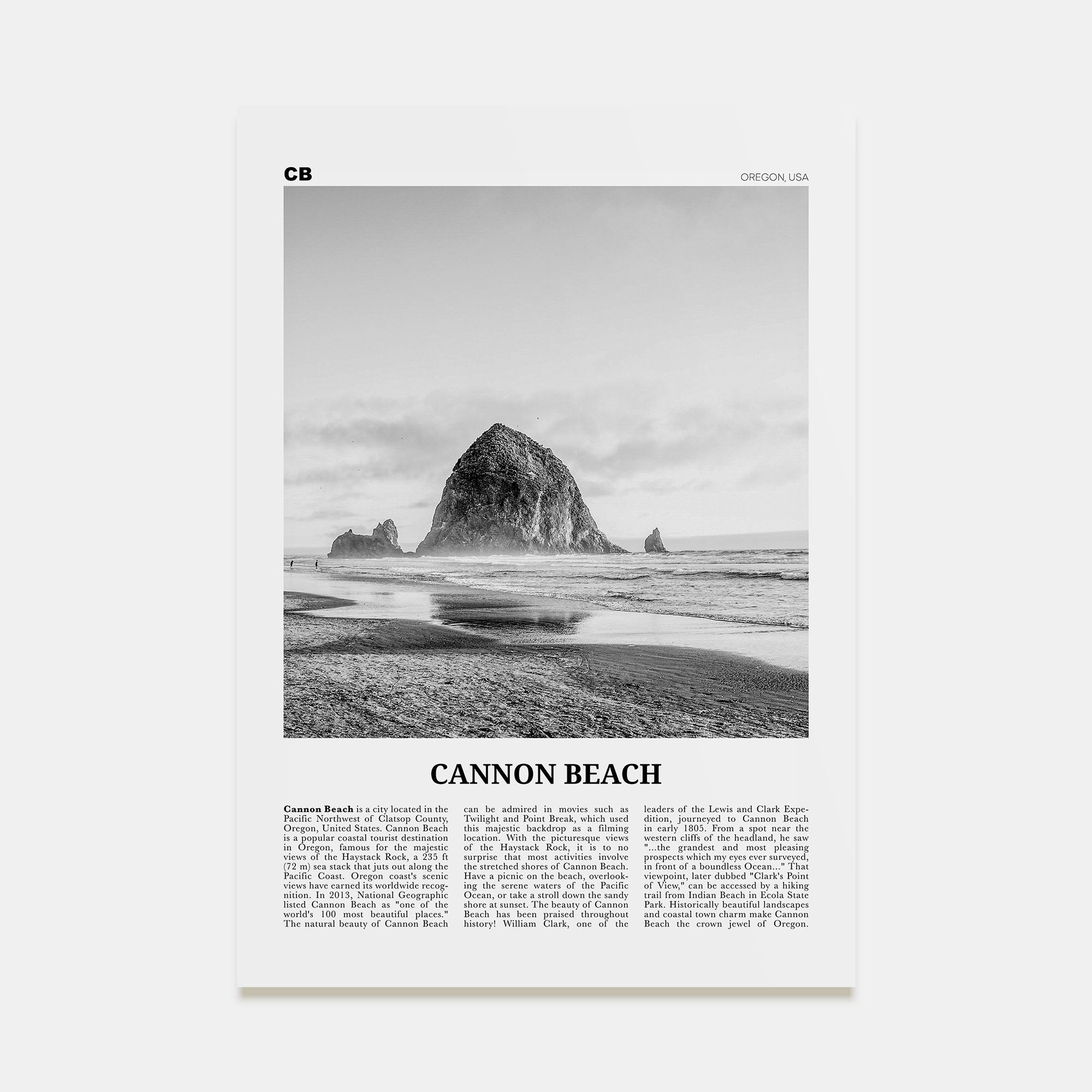 Cannon Beach Travel B&W Poster