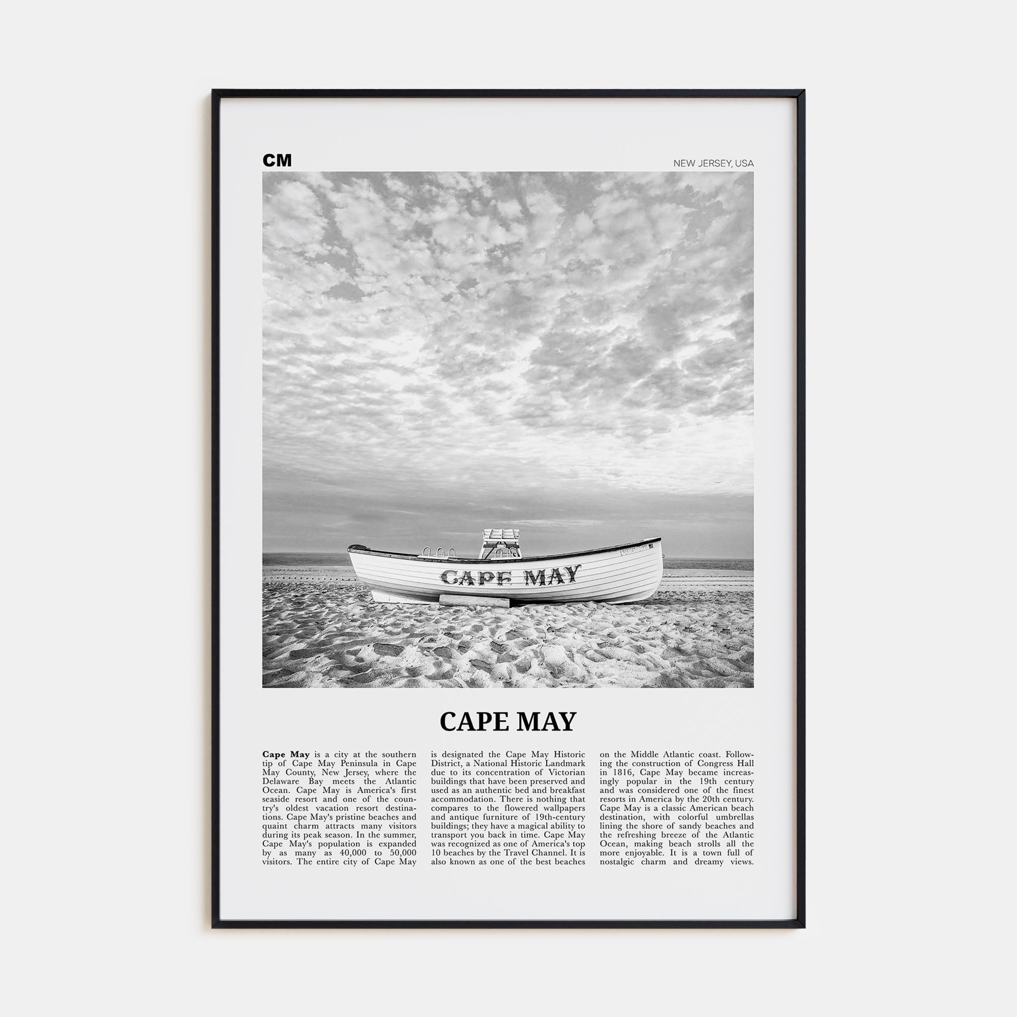 Cape May Travel B&W Poster