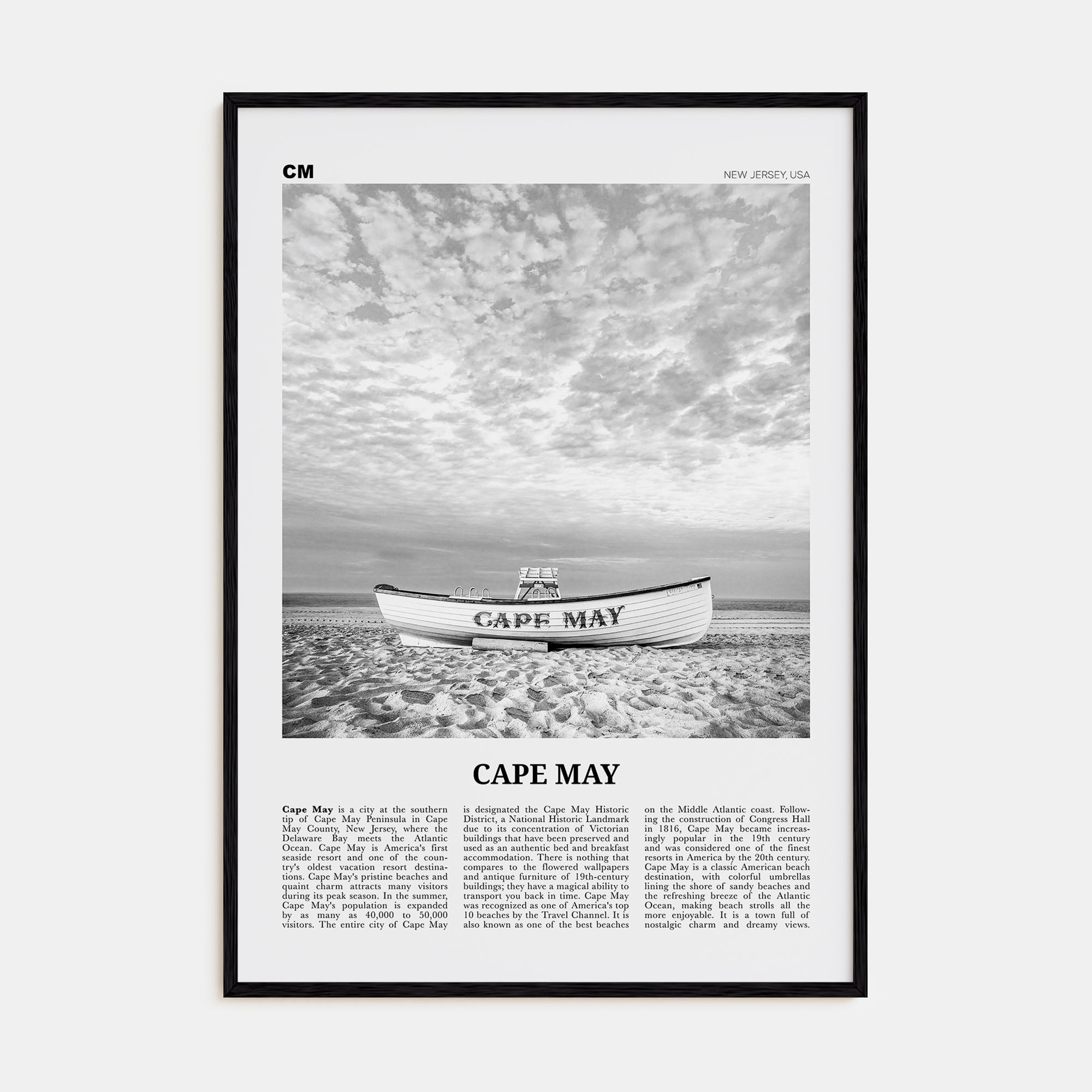 Cape May Travel B&W Poster