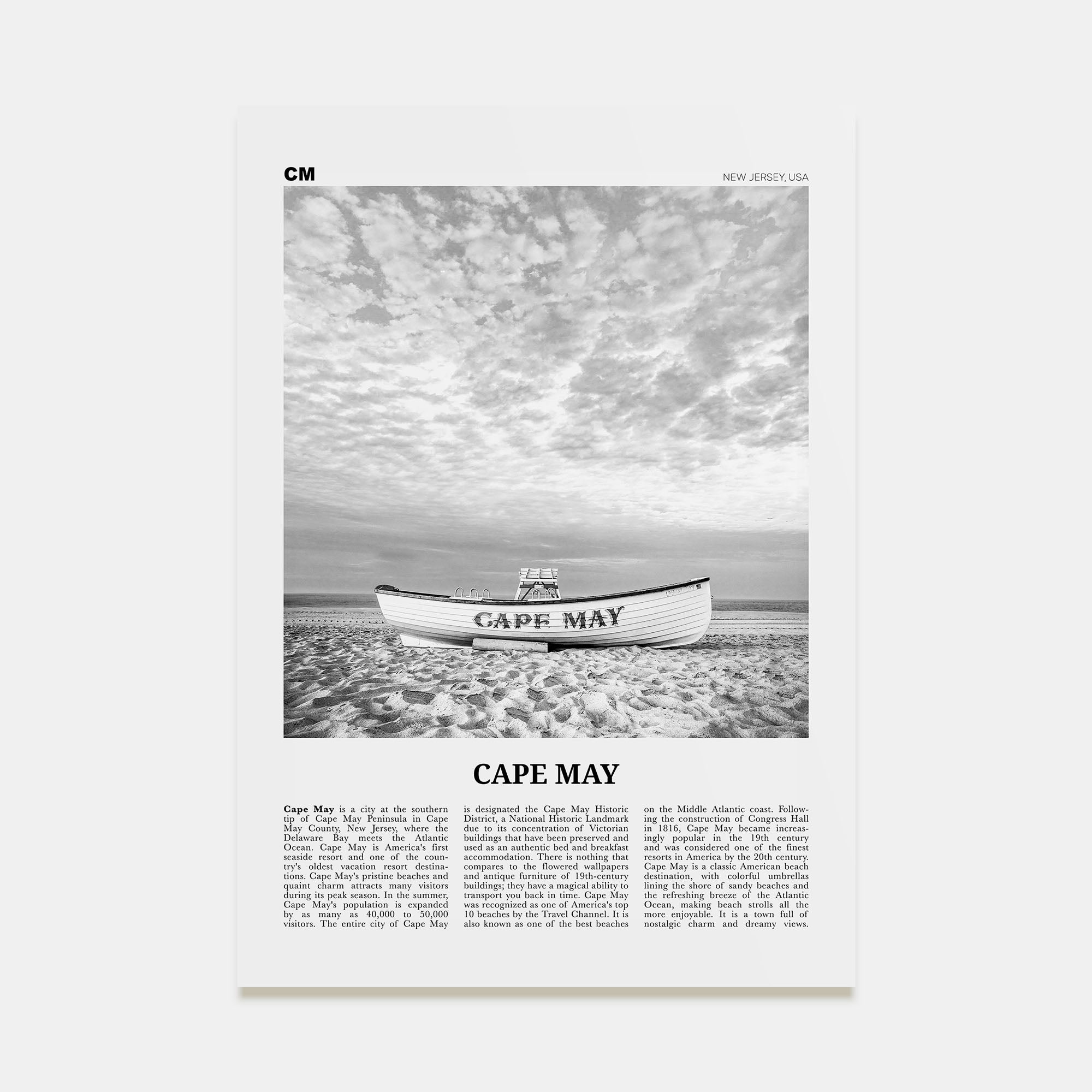 Cape May Travel B&W Poster