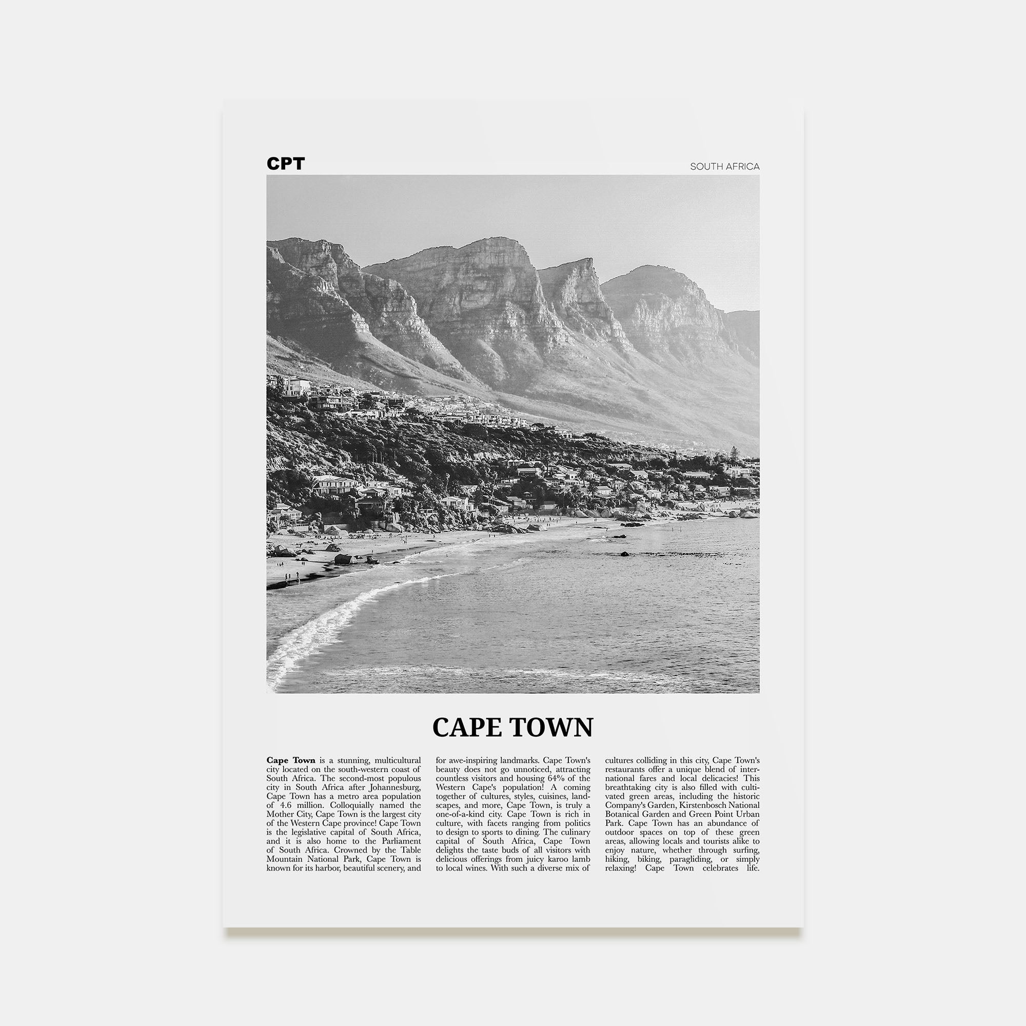 Cape Town Travel B&W No 1 Poster