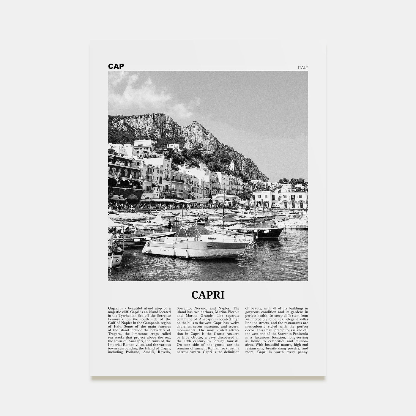 Capri Travel B&W Poster
