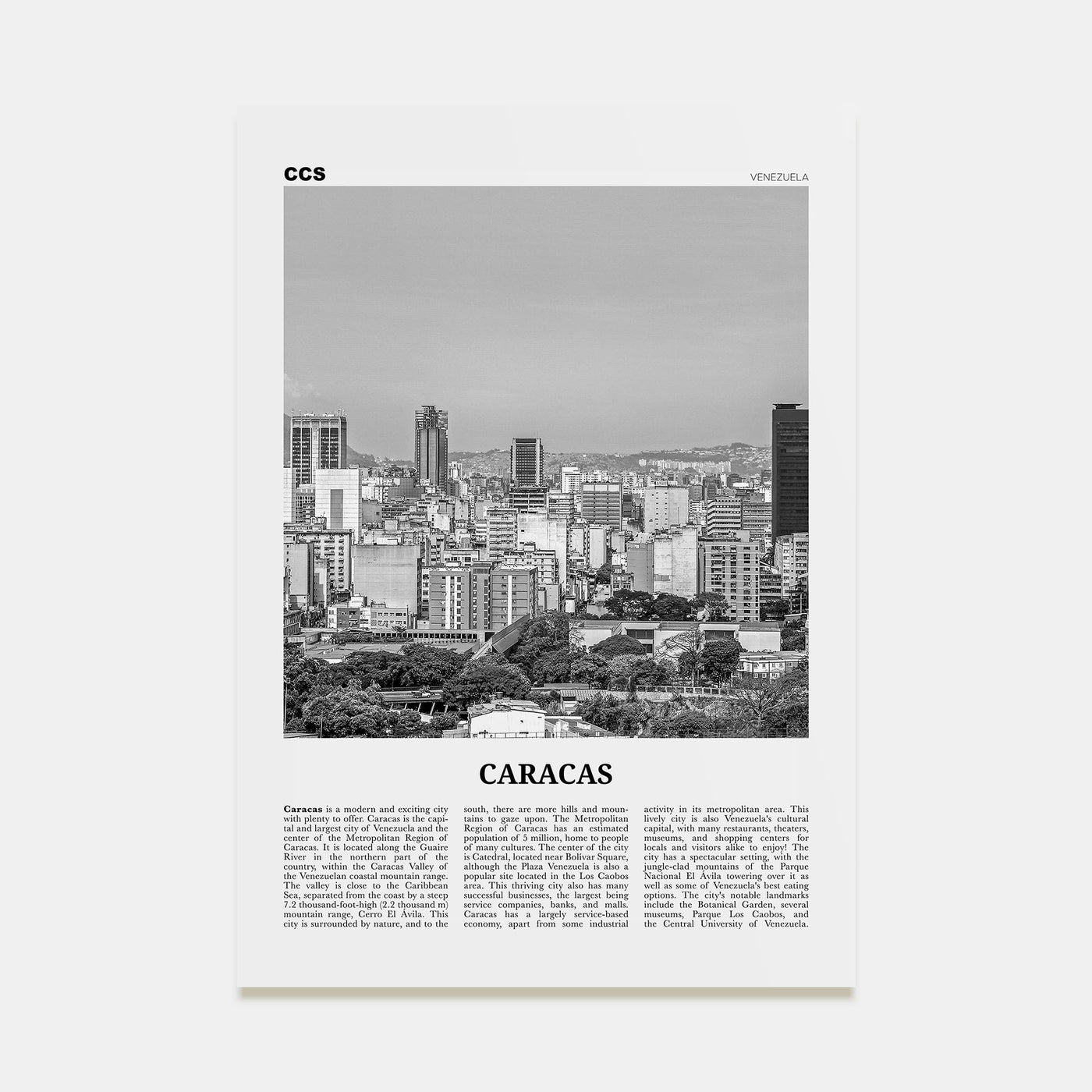 Caracas Travel B&W No 1 Poster