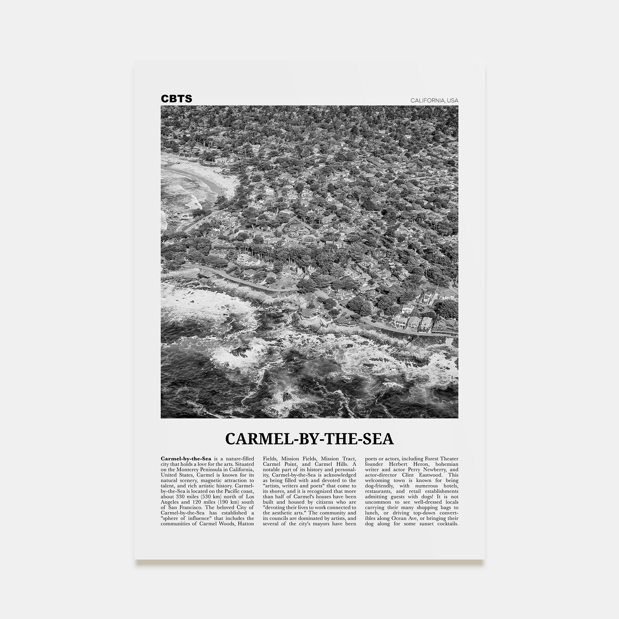 Carmel-by-the-Sea Travel B&W Poster