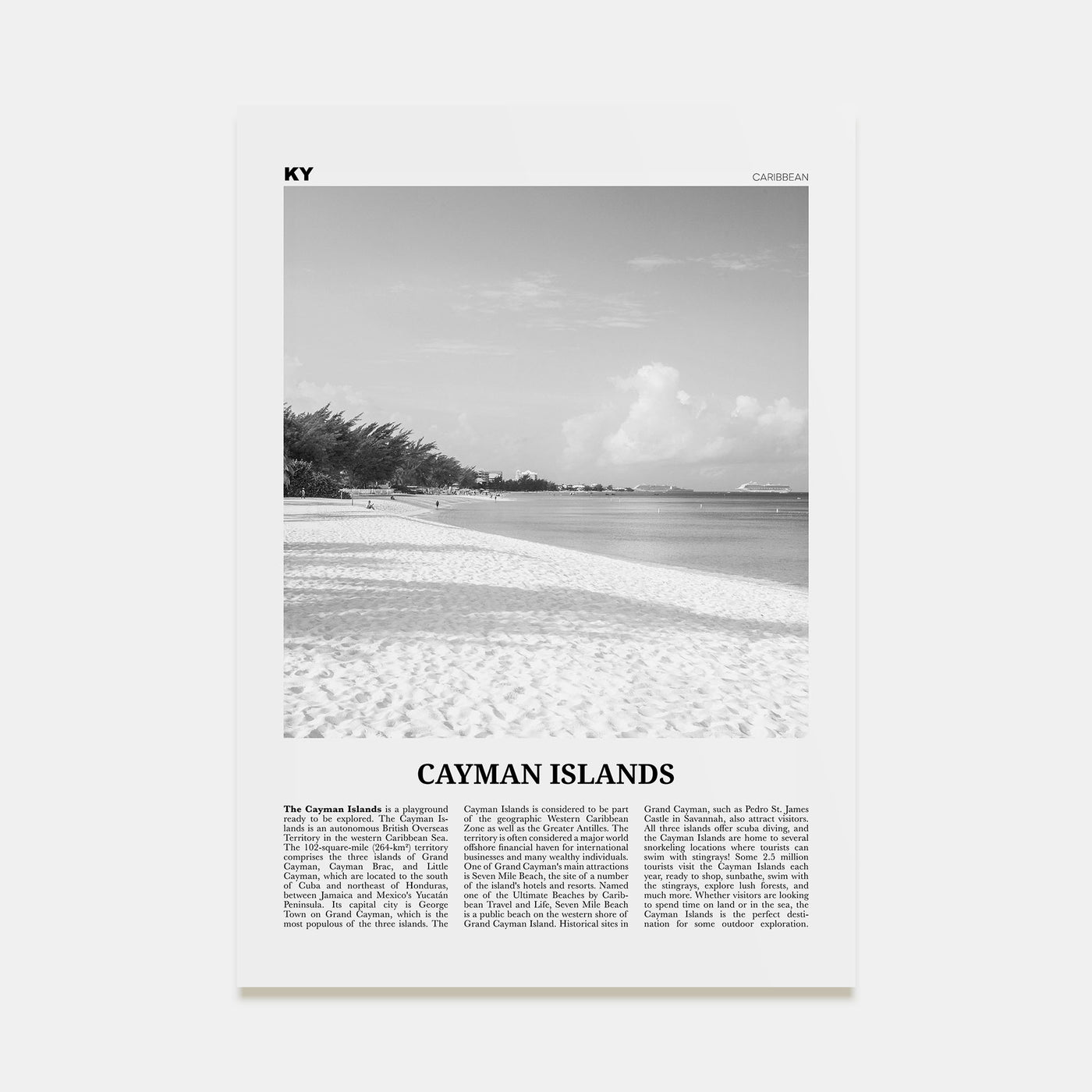 Cayman Islands Travel B&W Poster