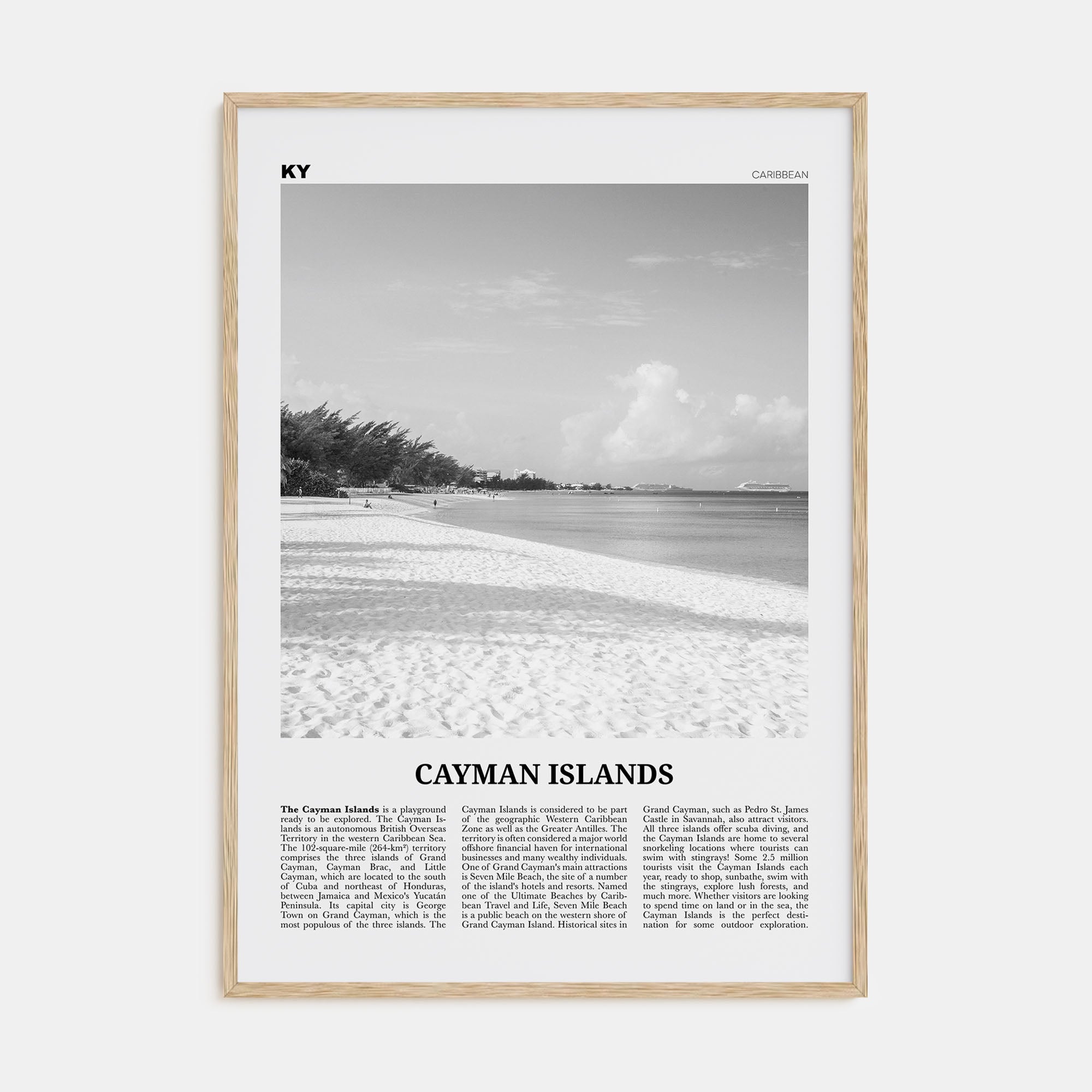 Cayman Islands Travel B&W Poster