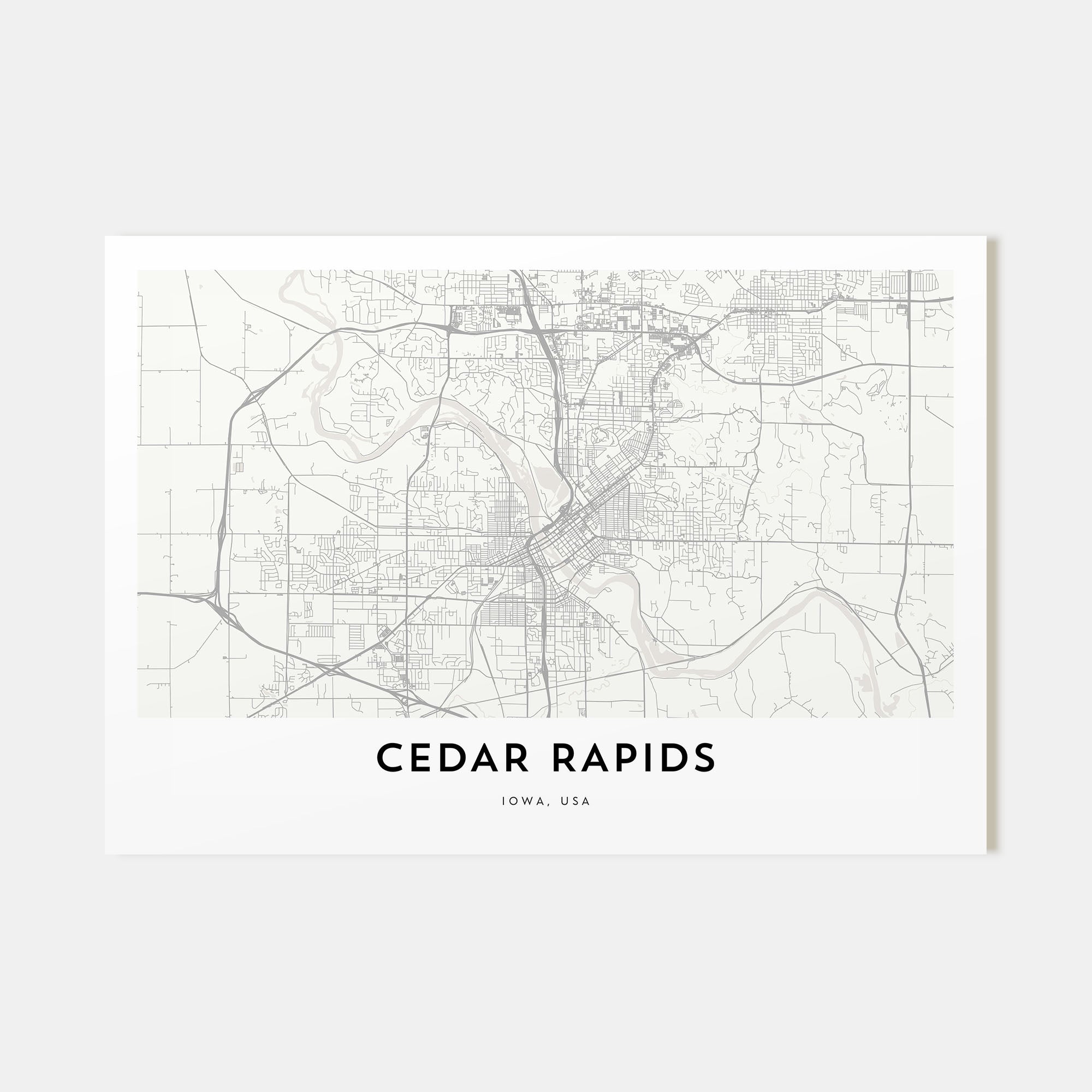 Cedar Rapids Map Landscape Poster
