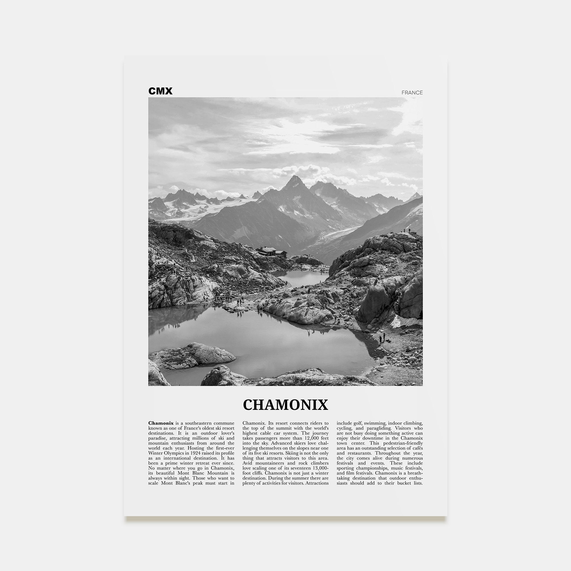 Chamonix Travel B&W Poster