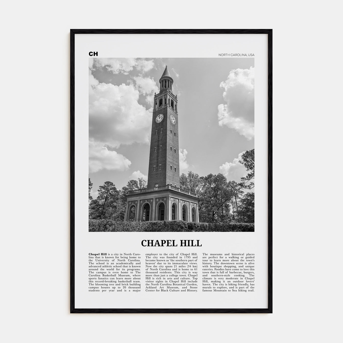 Chapel Hill Travel B&W Poster
