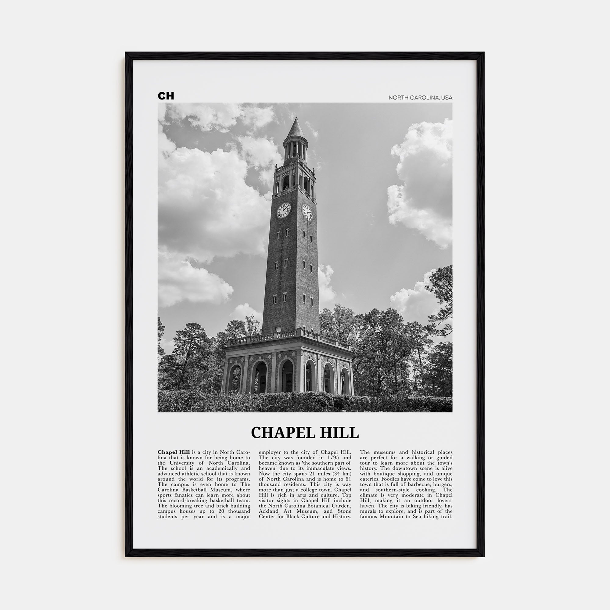 Chapel Hill Travel B&W Poster