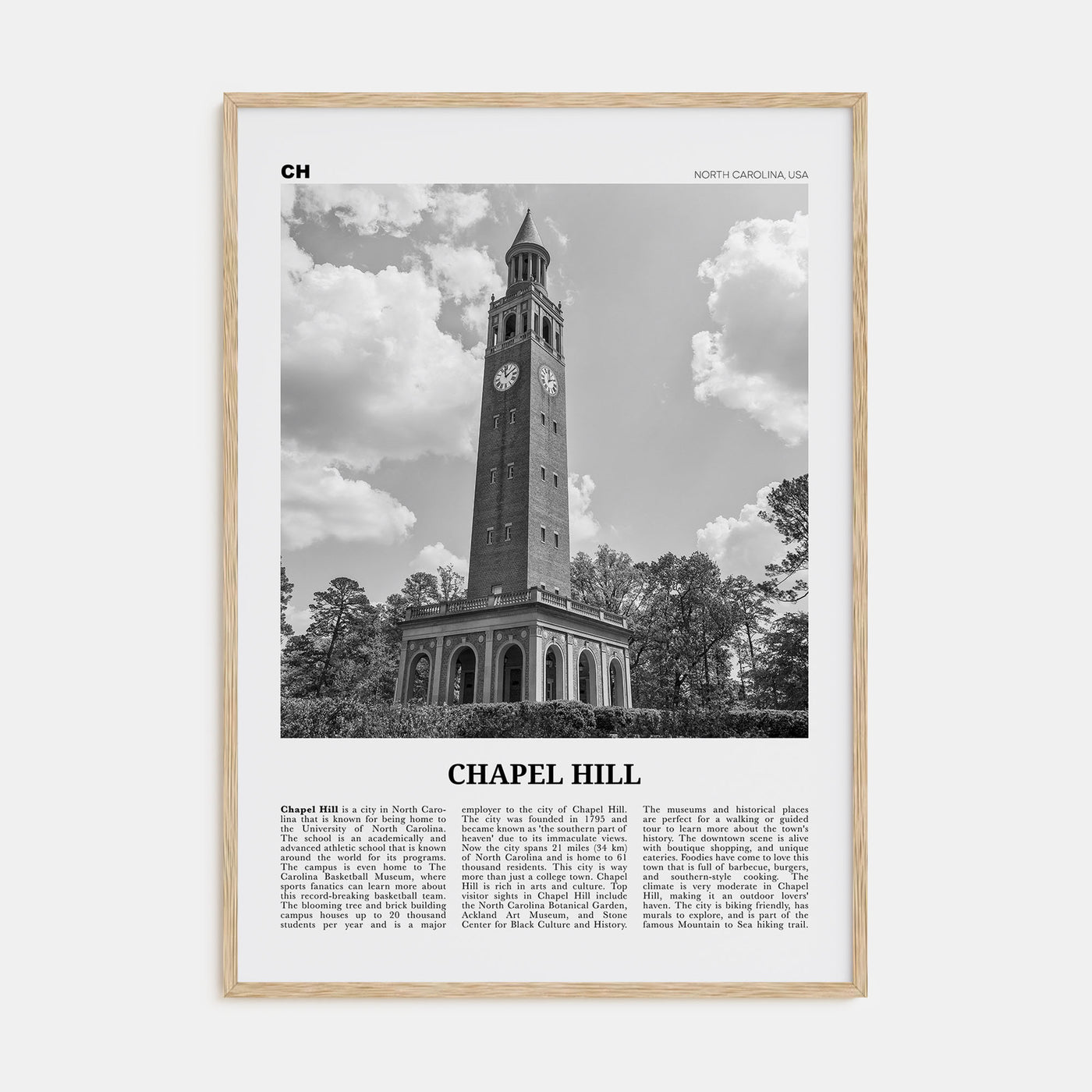 Chapel Hill Travel B&W Poster